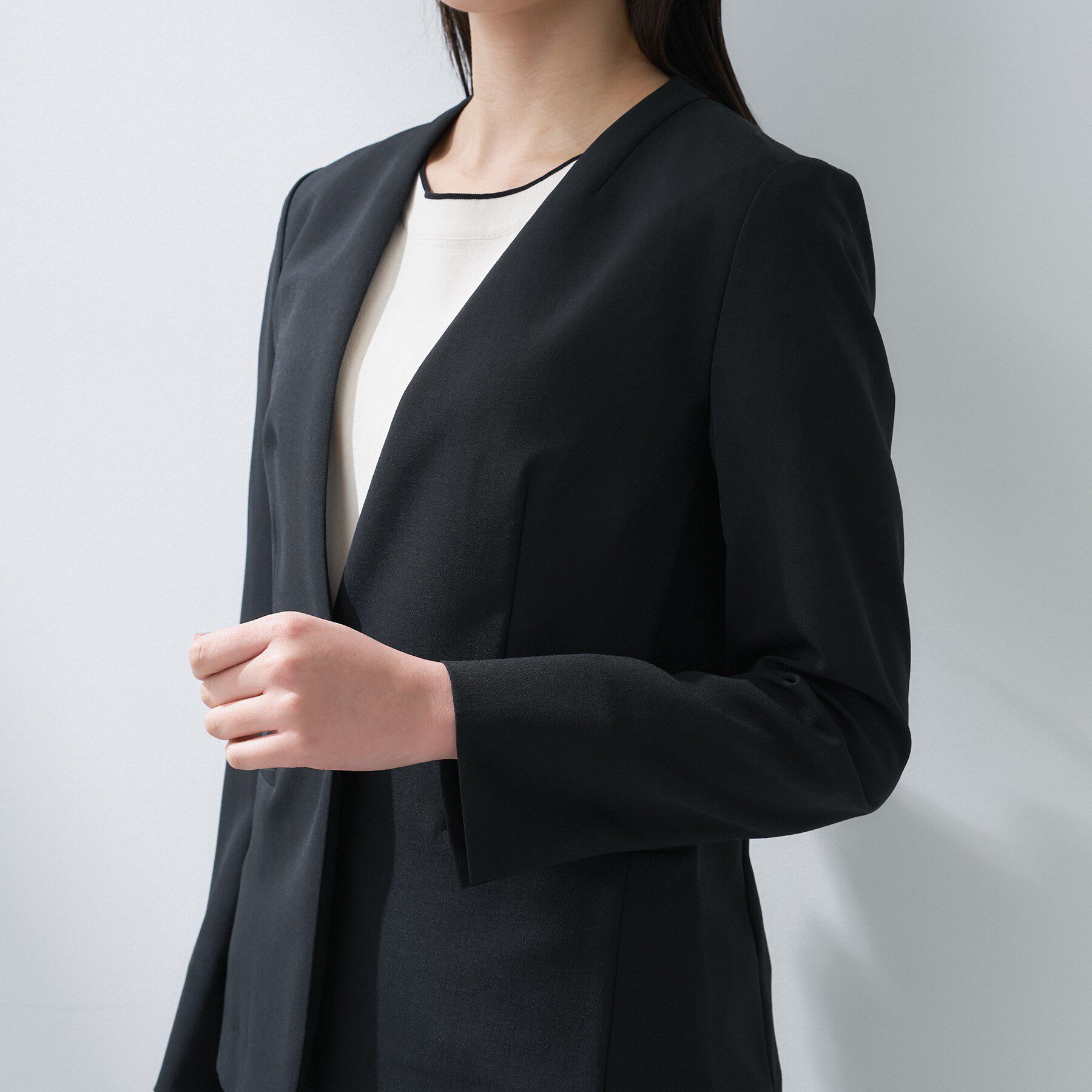 INDIVI「【定番スーツ／UVケア／洗える】ウール調ノーカラージャケット」|スーツ|