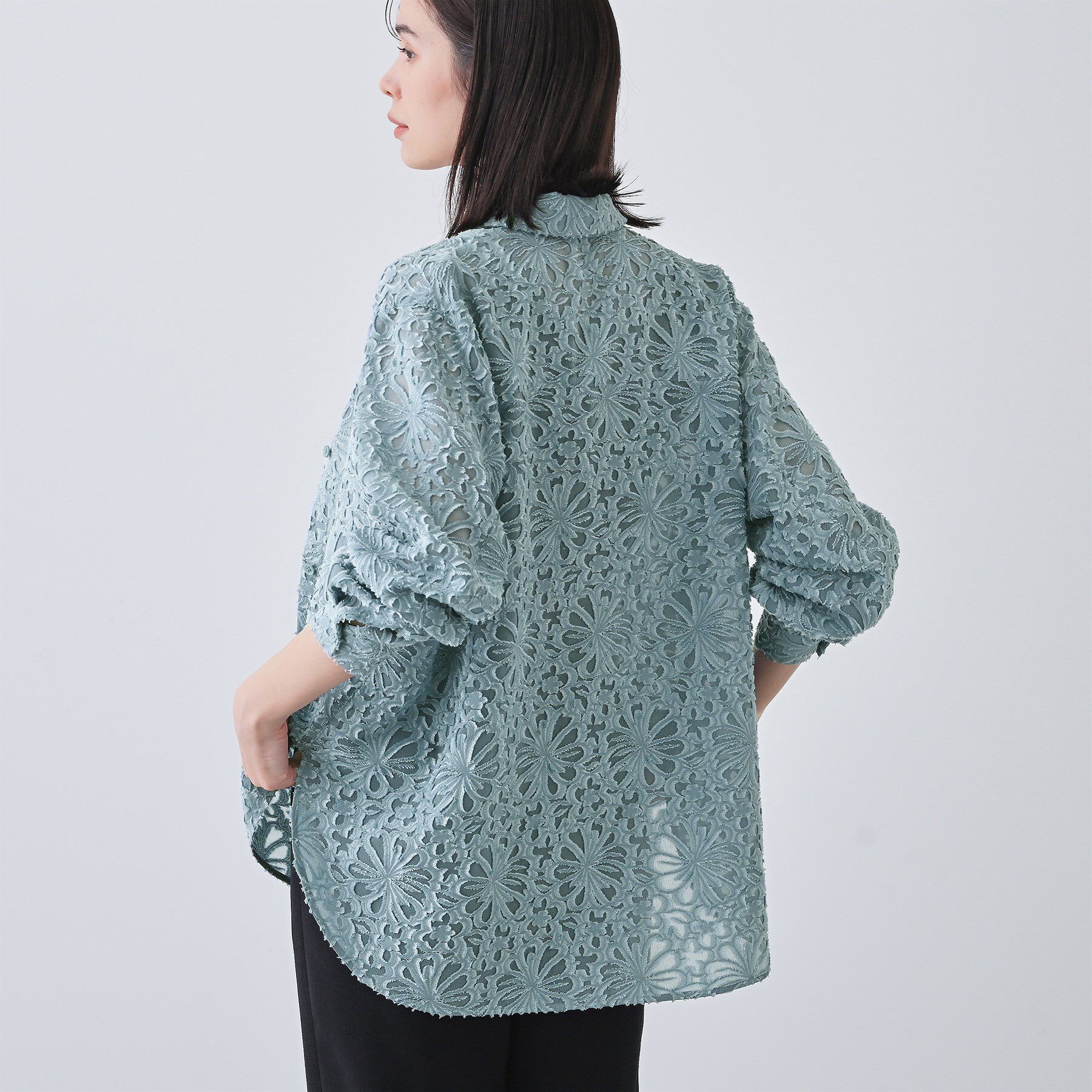 INDIVI「【日本製／SETUP可能】ジャカードレースブラウス」|シャツ・ブラウス|