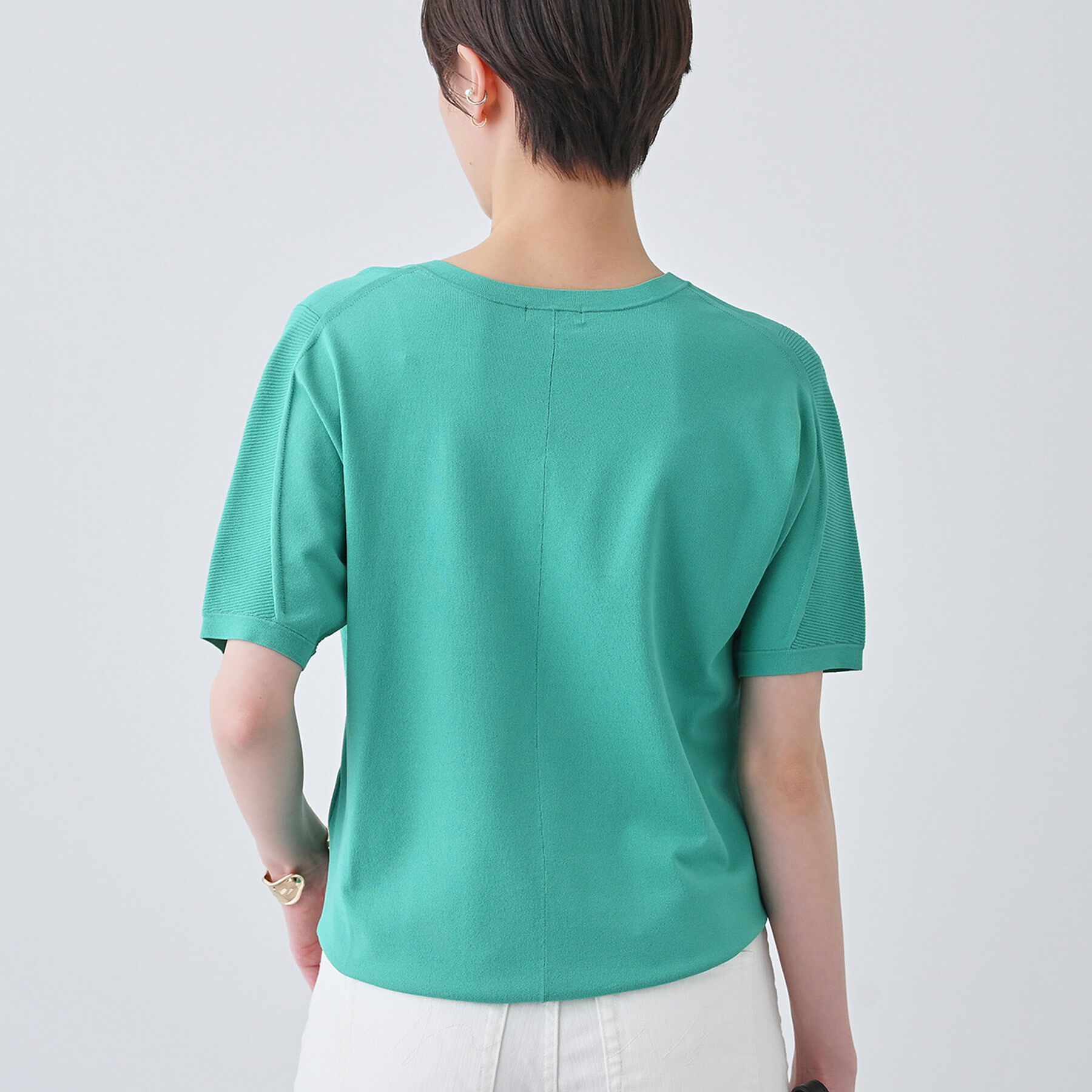 INDIVI「【洗える／清涼感】レーヨンストレッチ 安心丈の半袖ニット」|ニット・セーター|