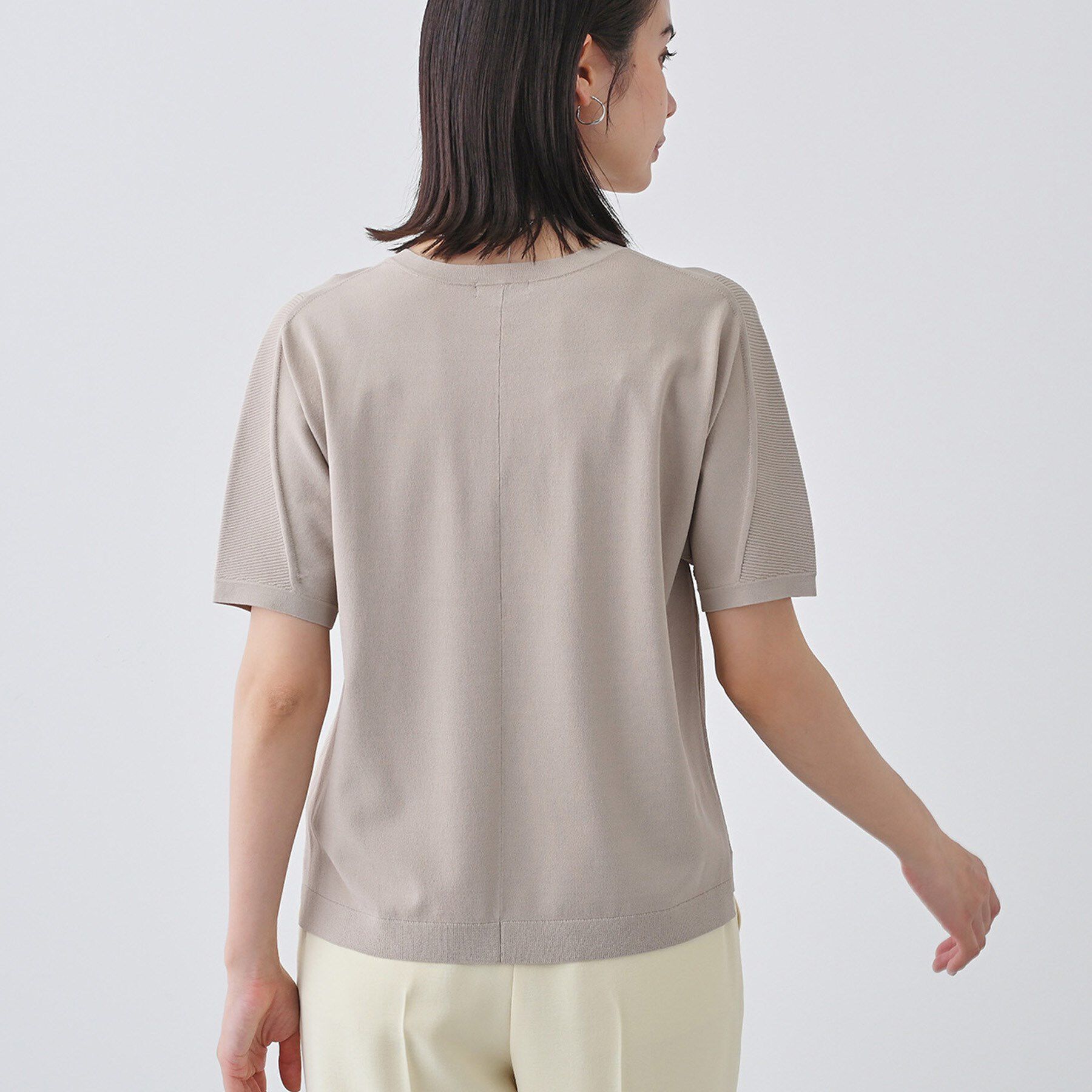 INDIVI「【洗える／清涼感】レーヨンストレッチ 安心丈の半袖ニット」|ニット・セーター|