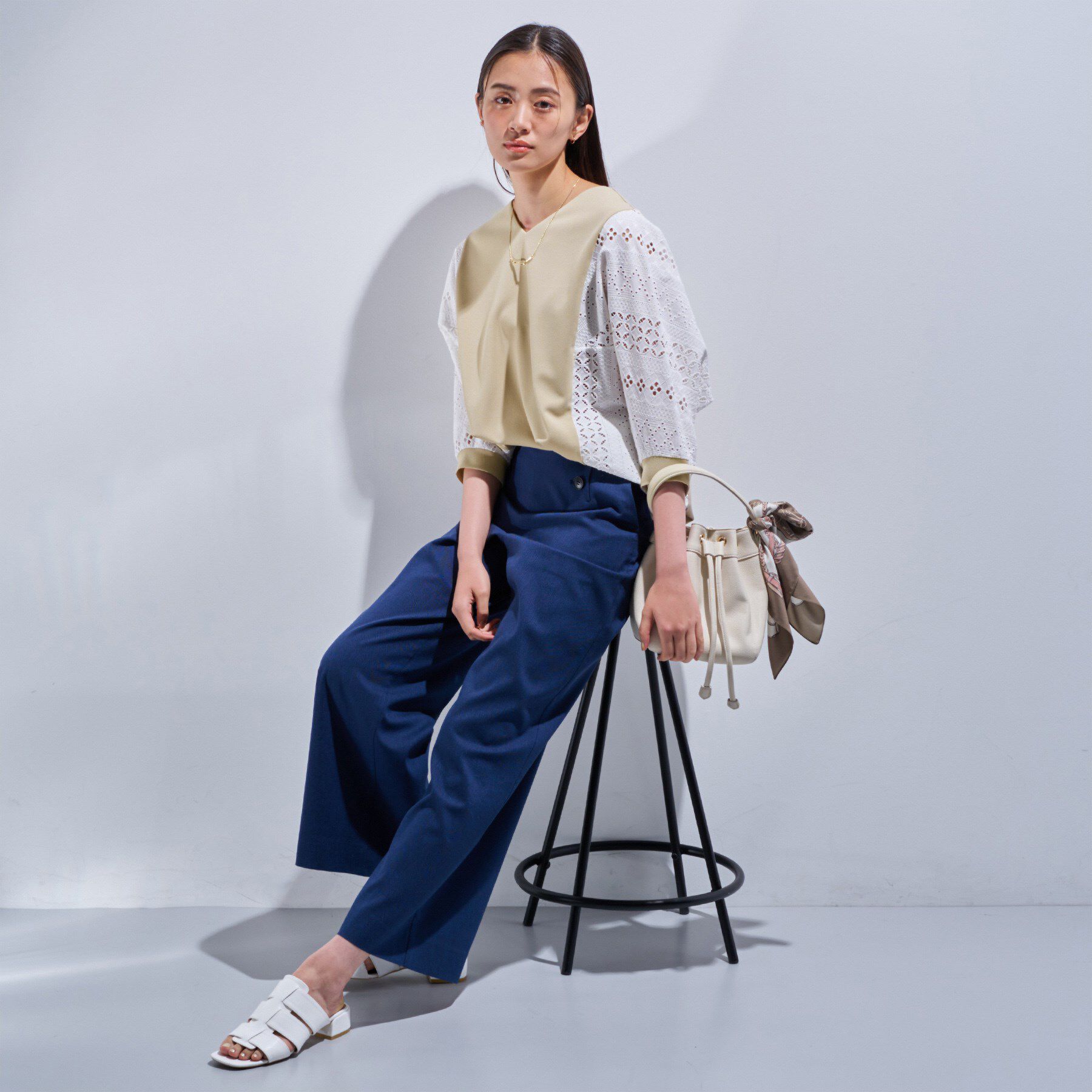 INDIVI「【洗える／体型カバー】レースコンビトップス」|Tシャツ・カットソー|