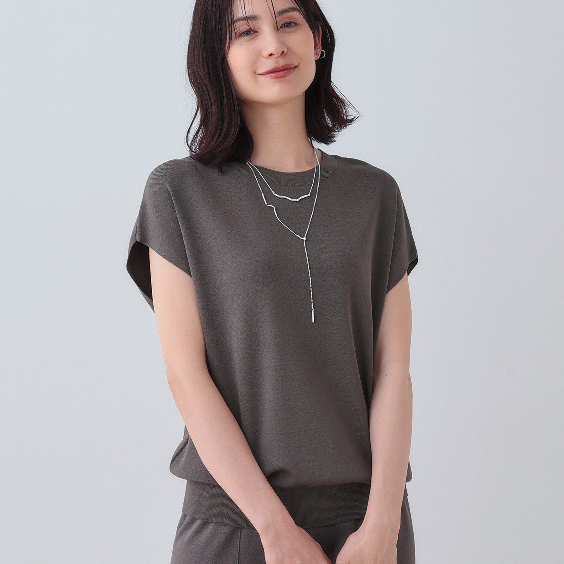 INDIVI「【洗える／SETUP可能】フレンチスリーブ イージーニット」|ニット・セーター|