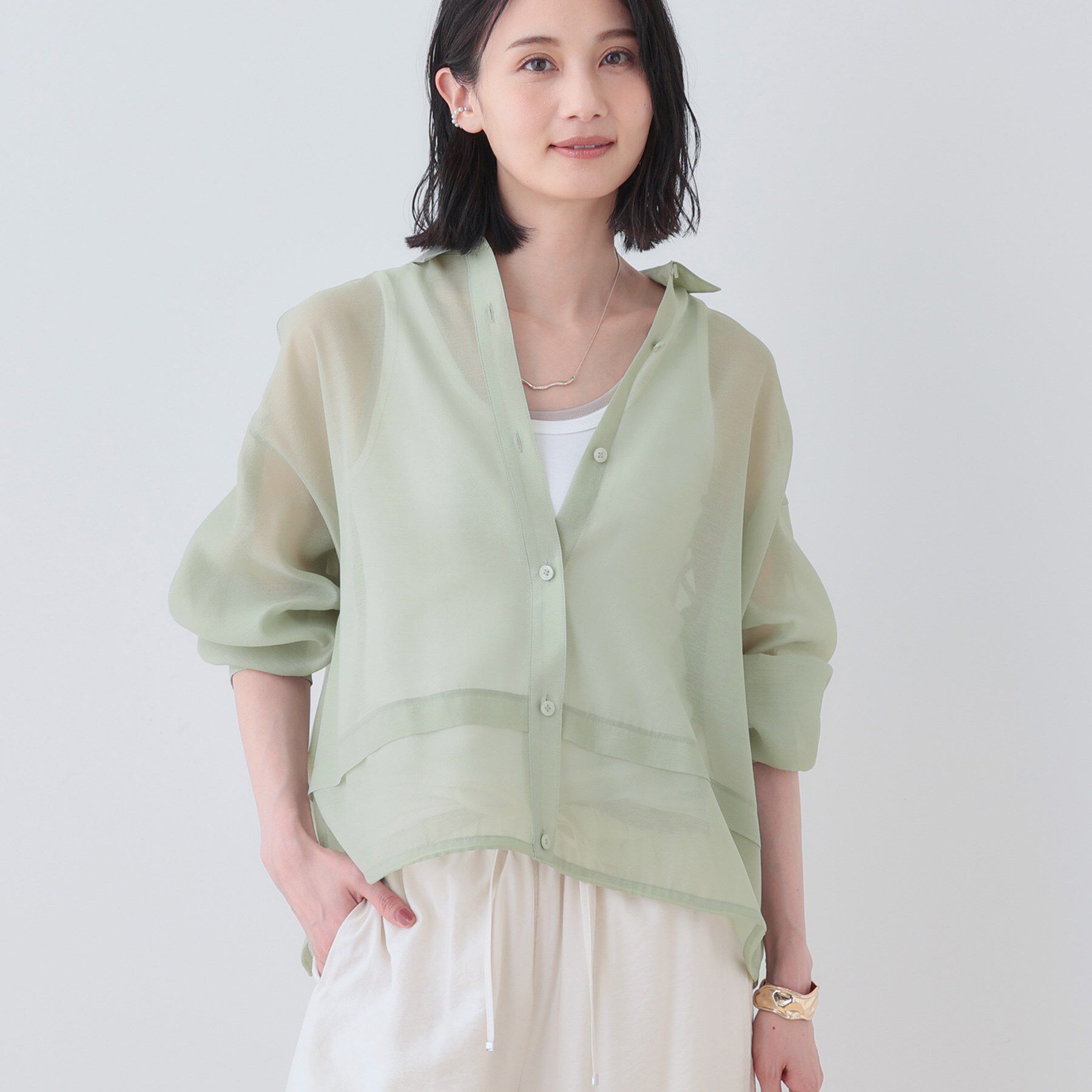 INDIVI「【洗える／ドロスト付】トレンドシアーシャツ」|シャツ・ブラウス|