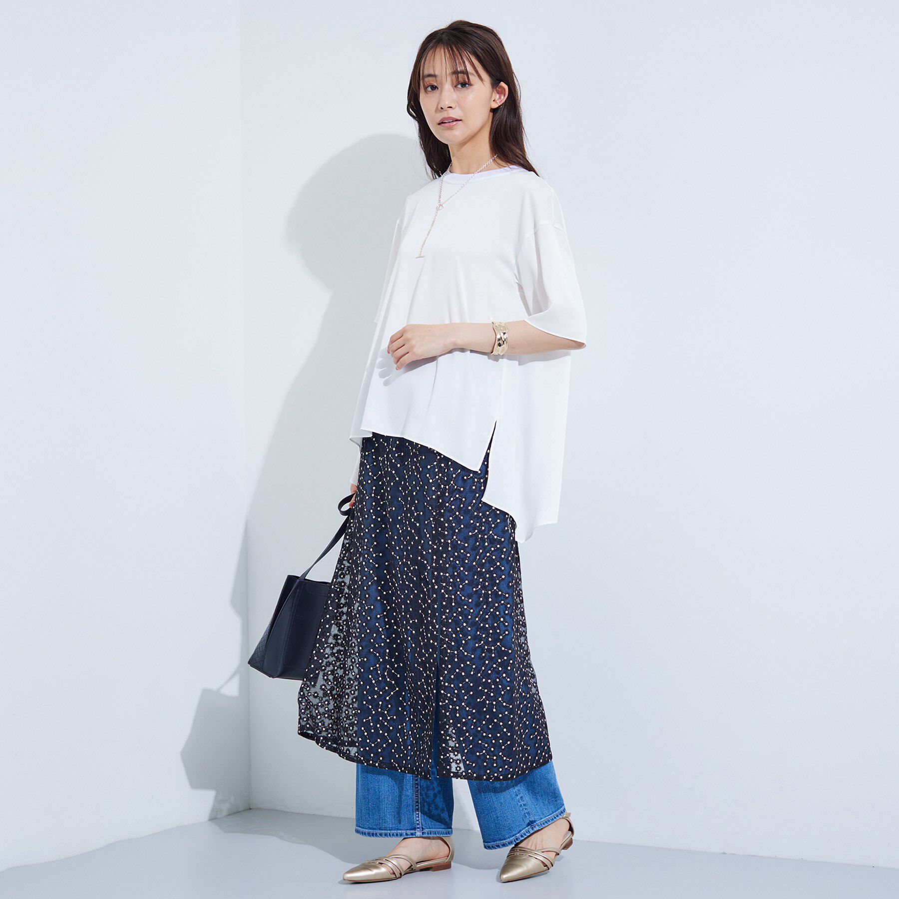 INDIVI「【バックシャン】デザインTブラウス」|Tシャツ・カットソー|