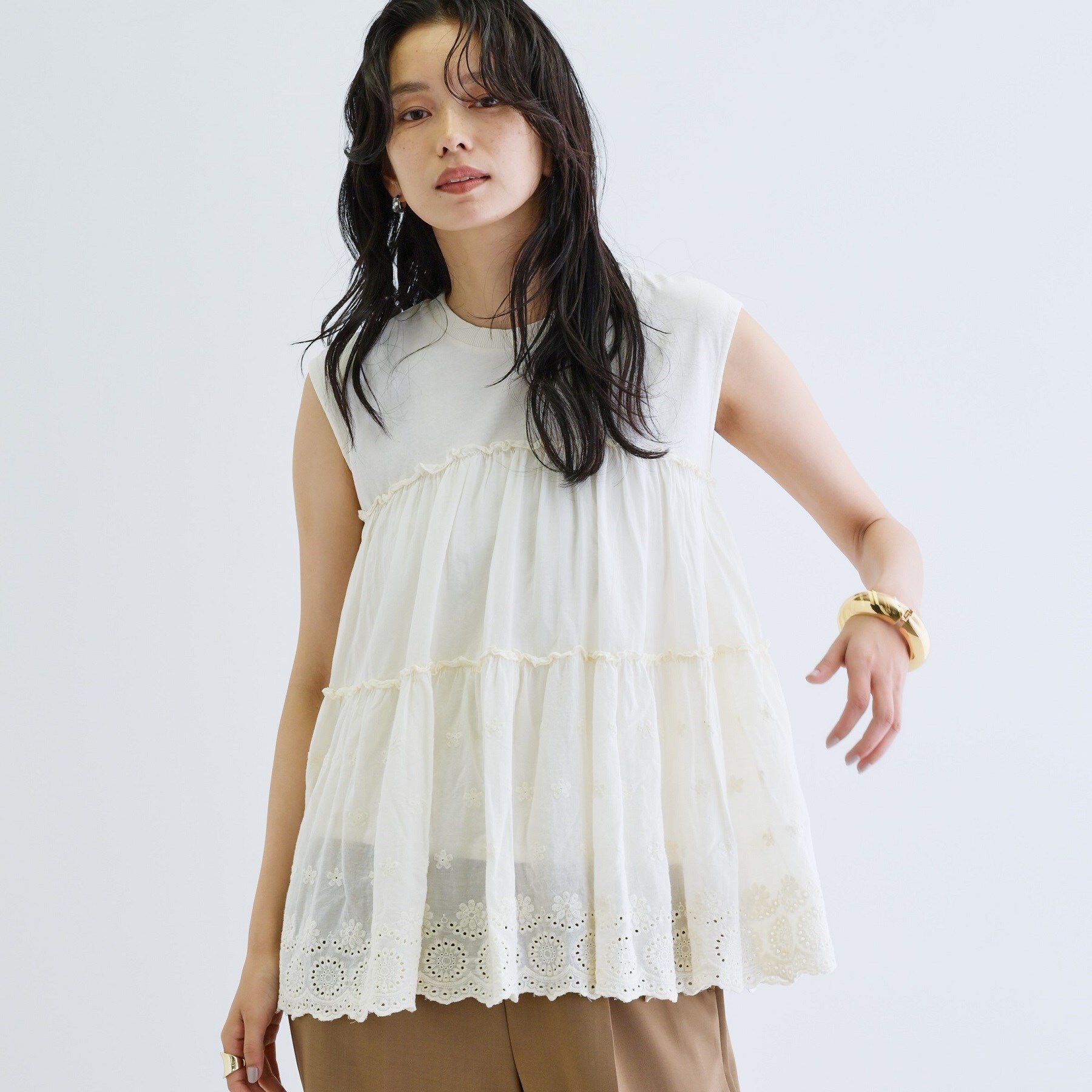 GALLEST「ピグメントダイノースリーブカットソー」|Tシャツ・カットソー|グレージュ(050)