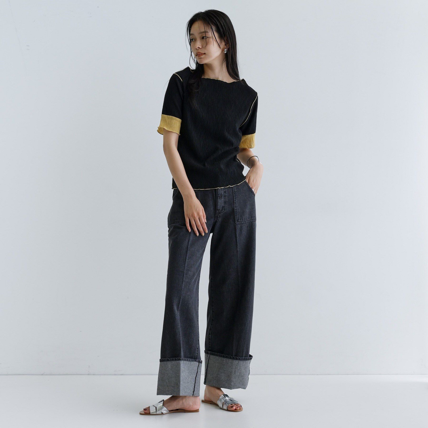 GALLEST「【一部店舗限定】バイカラープリーツカットソー」|Tシャツ・カットソー|