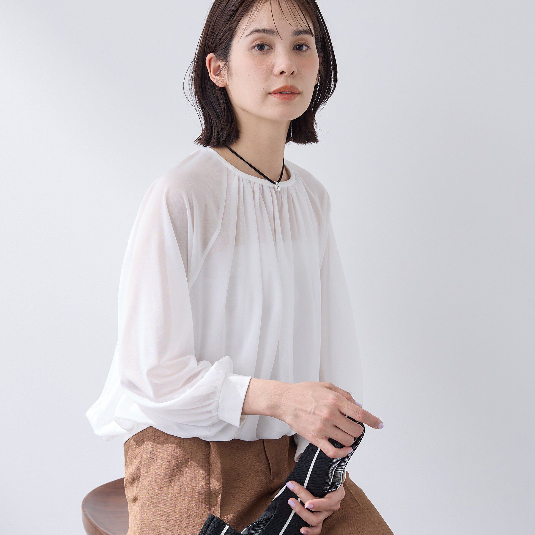 INDIVI「【体型カバー／マシンウォッシュ対応】シアージャージトップス」|Tシャツ・カットソー|