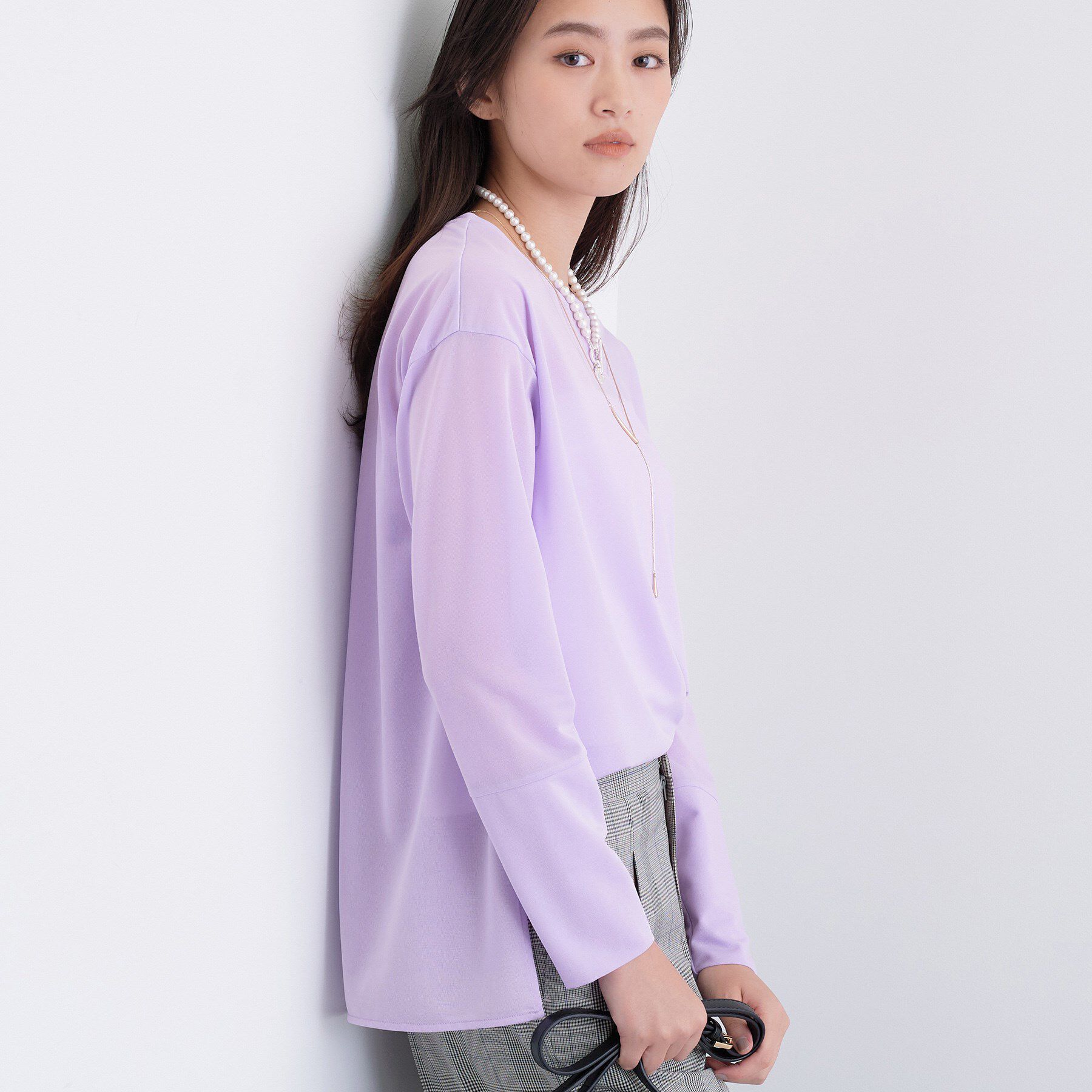 INDIVI「ストレッチシアーロングTシャツ」|Tシャツ・カットソー|ラベンダー(080)