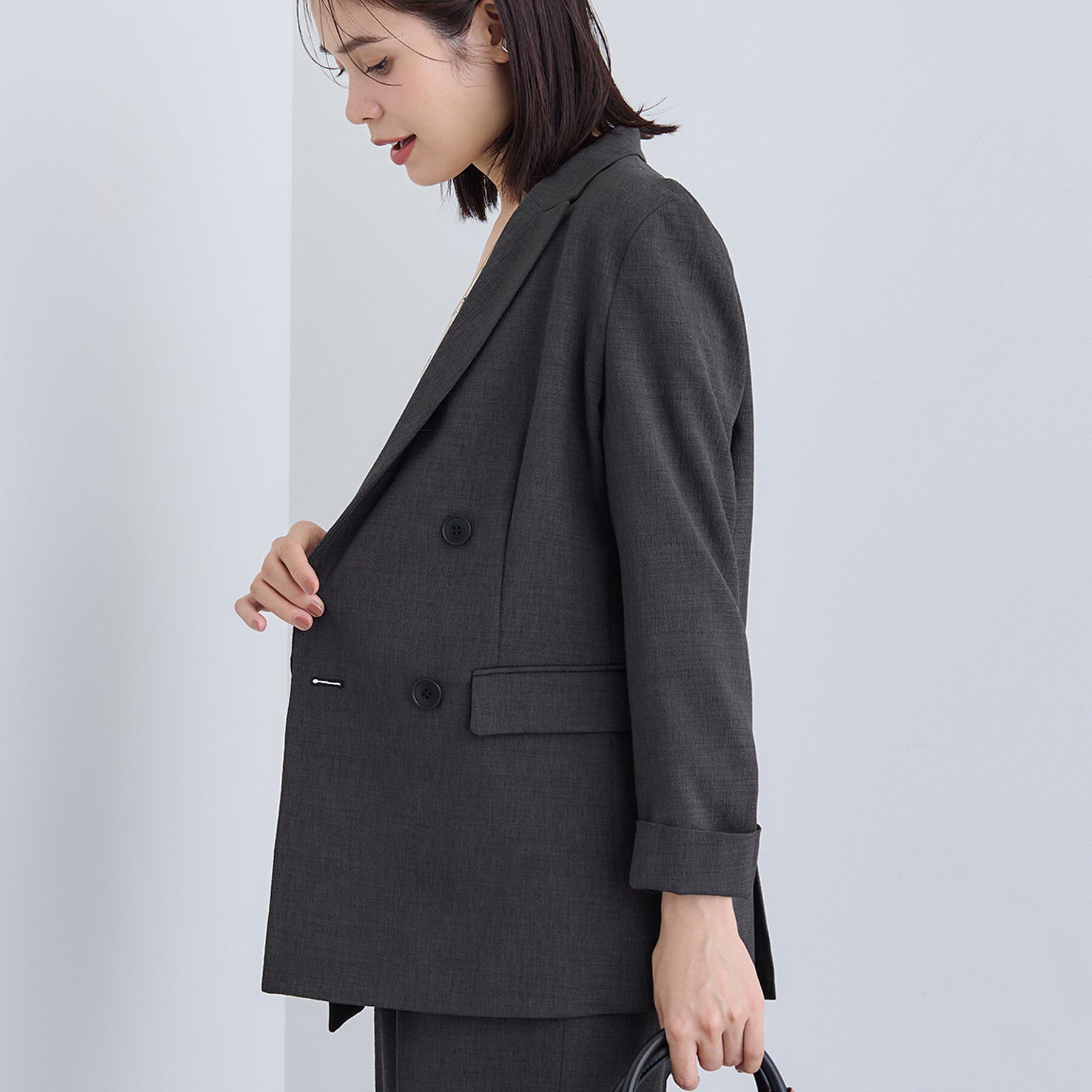 INDIVI「【洗える／セットアップ可能】凹凸ストレッチ素材ダブルジャケット」|テーラードジャケット|