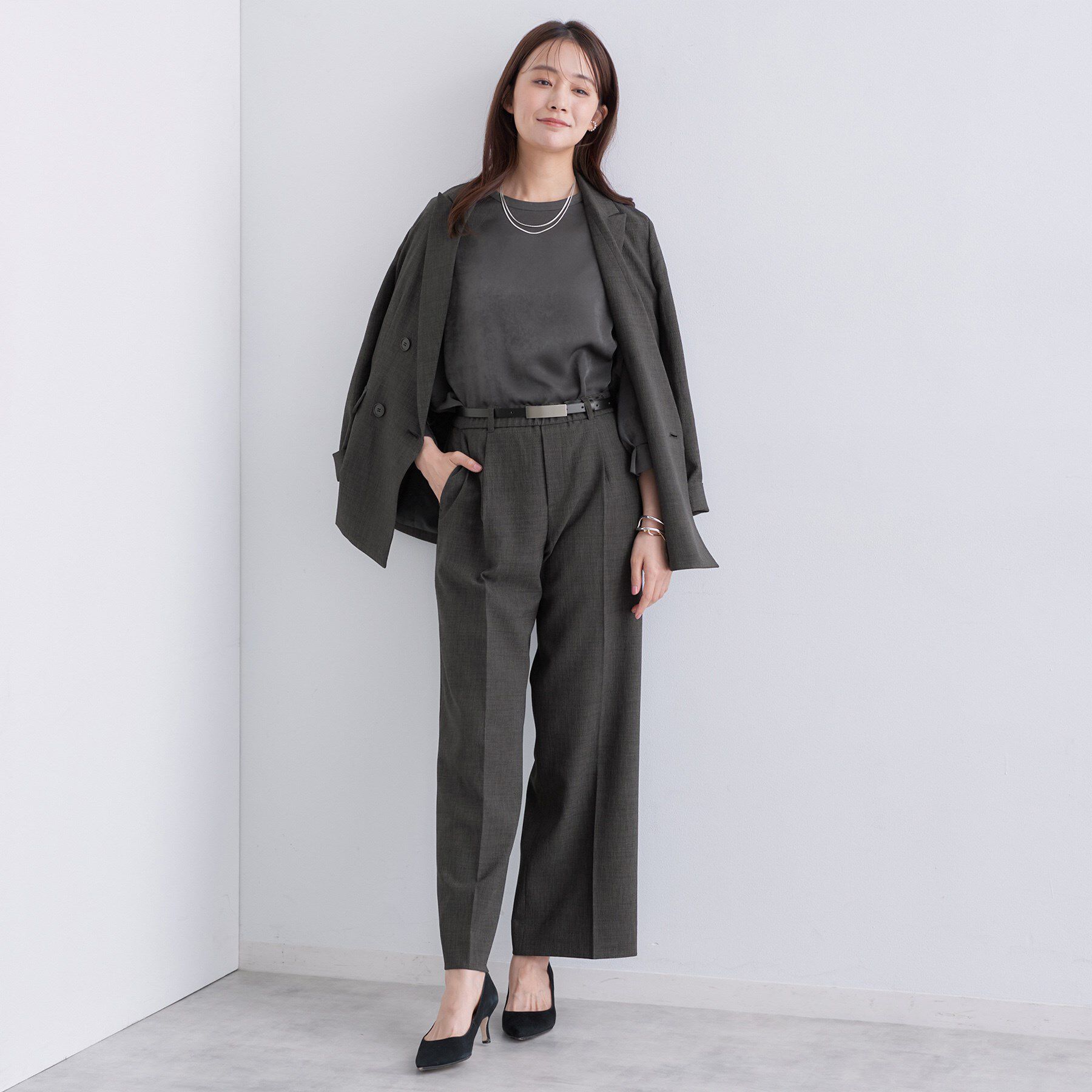 INDIVI「【洗える／セットアップ可能】凹凸ストレッチ素材ストレートパンツ」|その他|