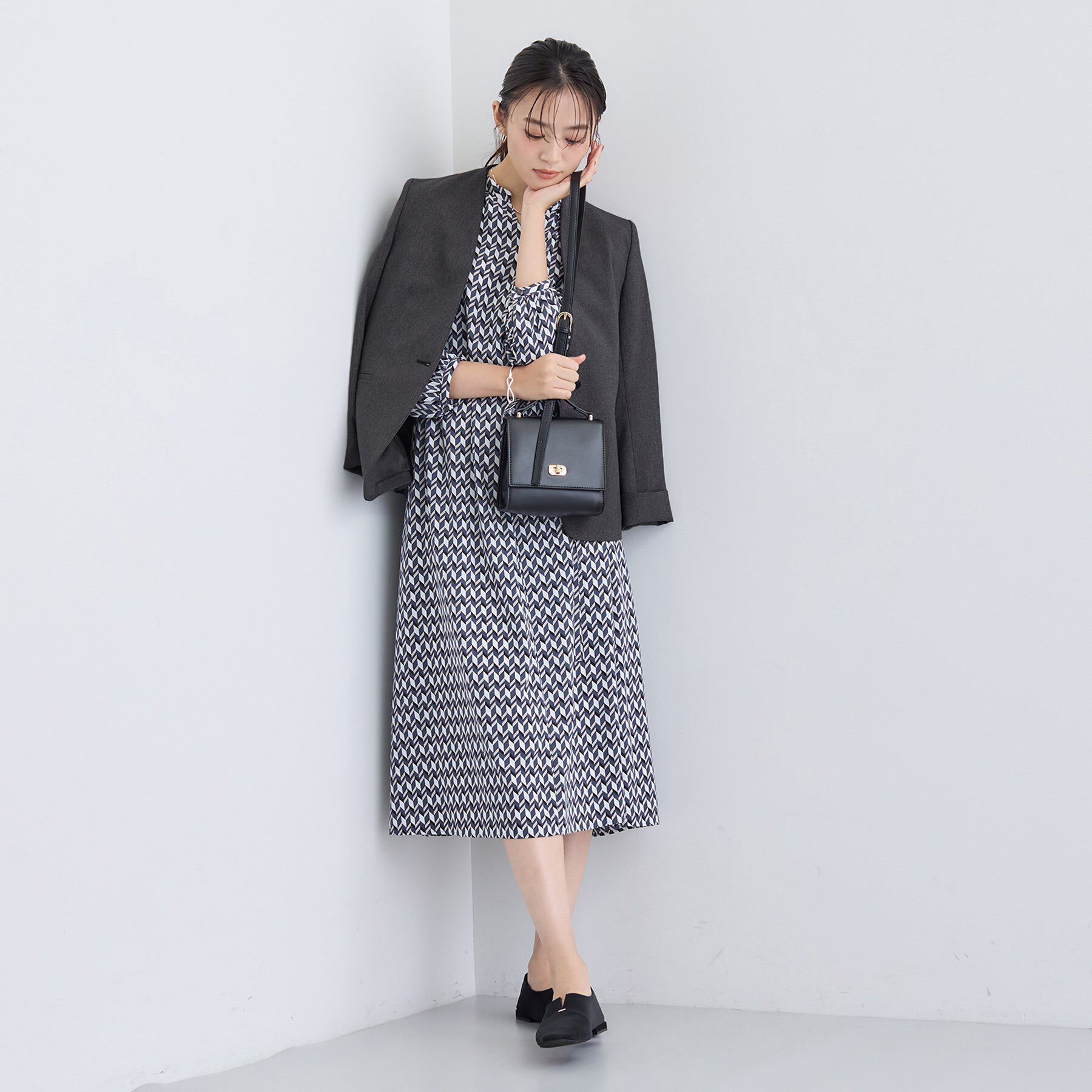 INDIVI「【洗える／通勤／スーツ】メランジストレッチ ノーカラージャケット」|スーツ|