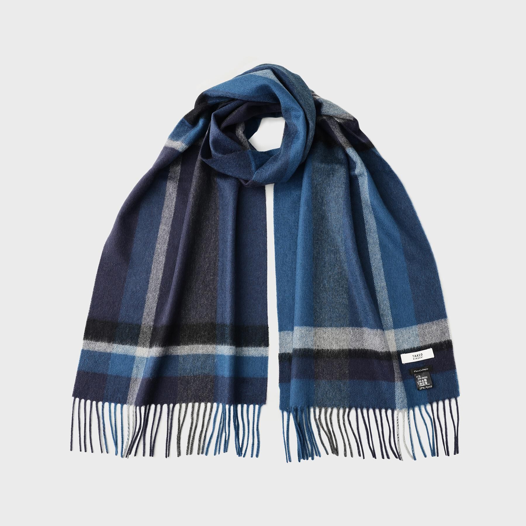 TAKEO KIKUCHI「【洗えるカシミヤ】 ピュアカシミヤ パネルチェックマフラー」|ストール|ネイビー(294)