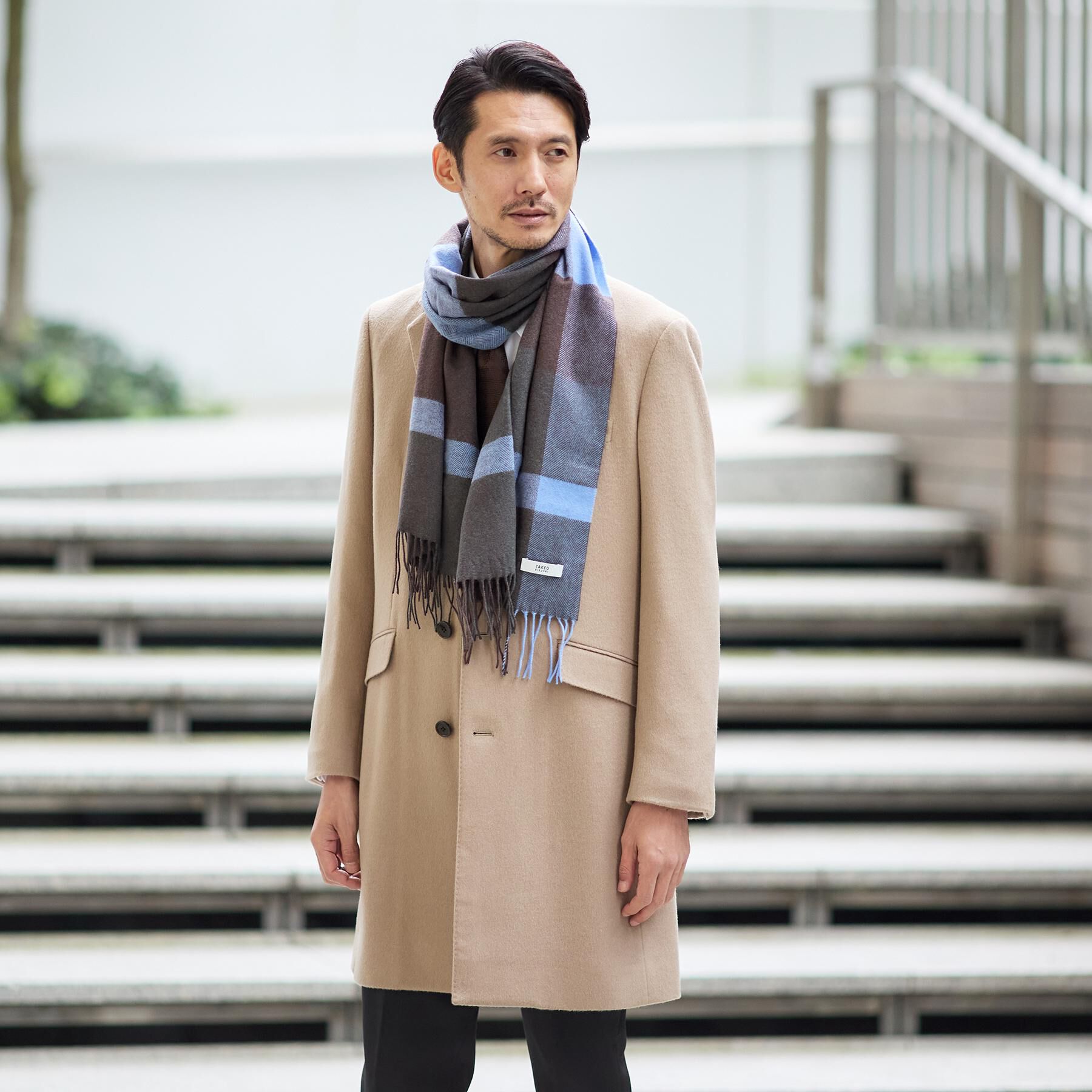 TAKEO KIKUCHI「【洗えるウールカシミヤ】変形ブロックチェックマフラー」|ストール|