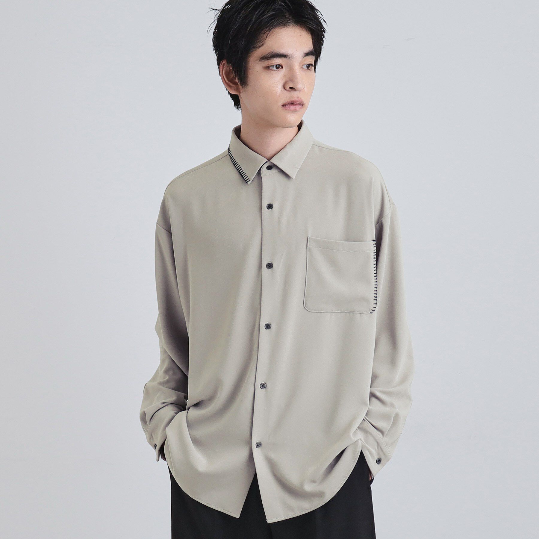 tk.TAKEO KIKUCHI「なめらかスエードタッチステッチシャツ」|シャツ・ブラウス|ライトグレー(011