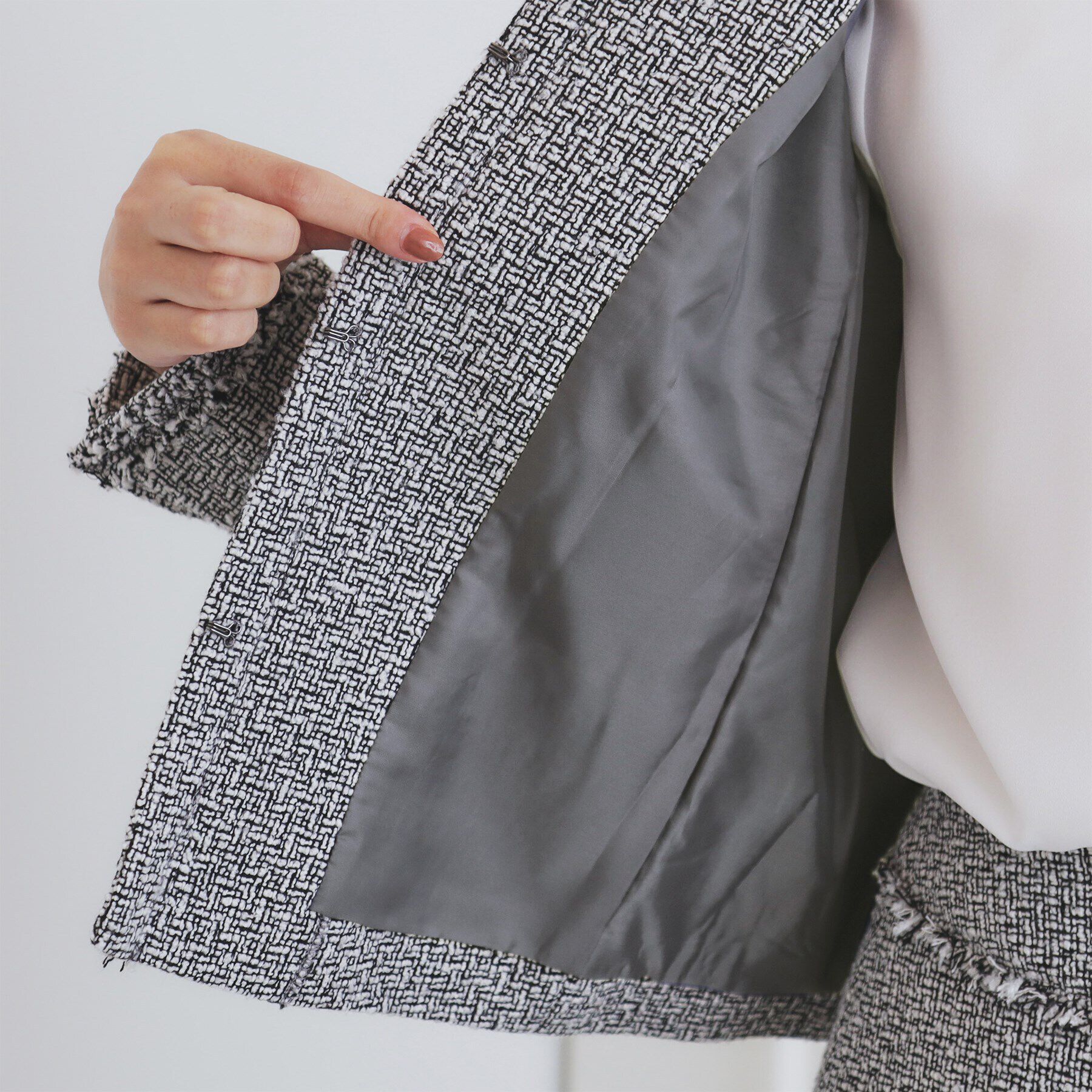 index「《通勤/セットアップ対応》ノーカラーツイードジャケット【洗える】」|ノーカラージャケット|