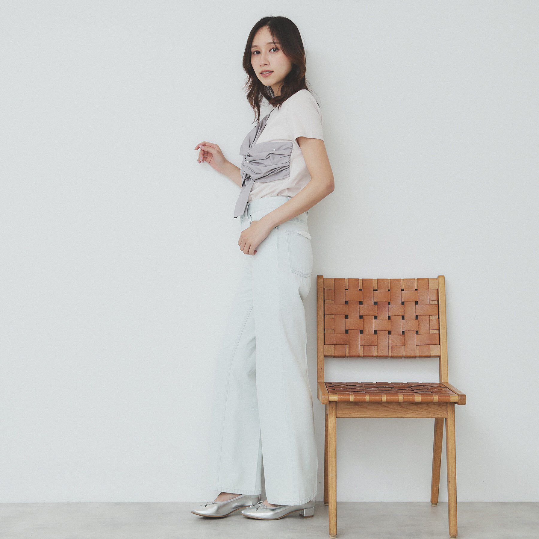 index「パール調アシメドッキングTシャツ【洗える/接触冷感】」|Tシャツ・カットソー|