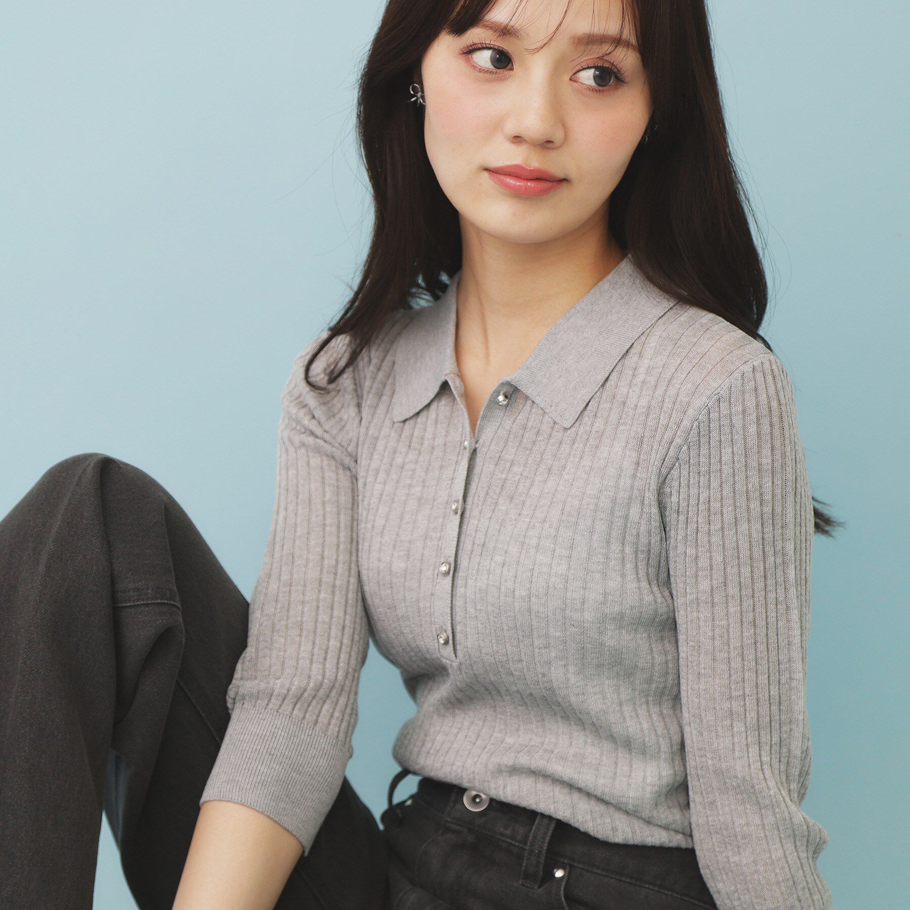 index「シアーリブ衿付きニット【洗濯機洗い可/抗ピル】」|ニット・セーター|グレー(012)