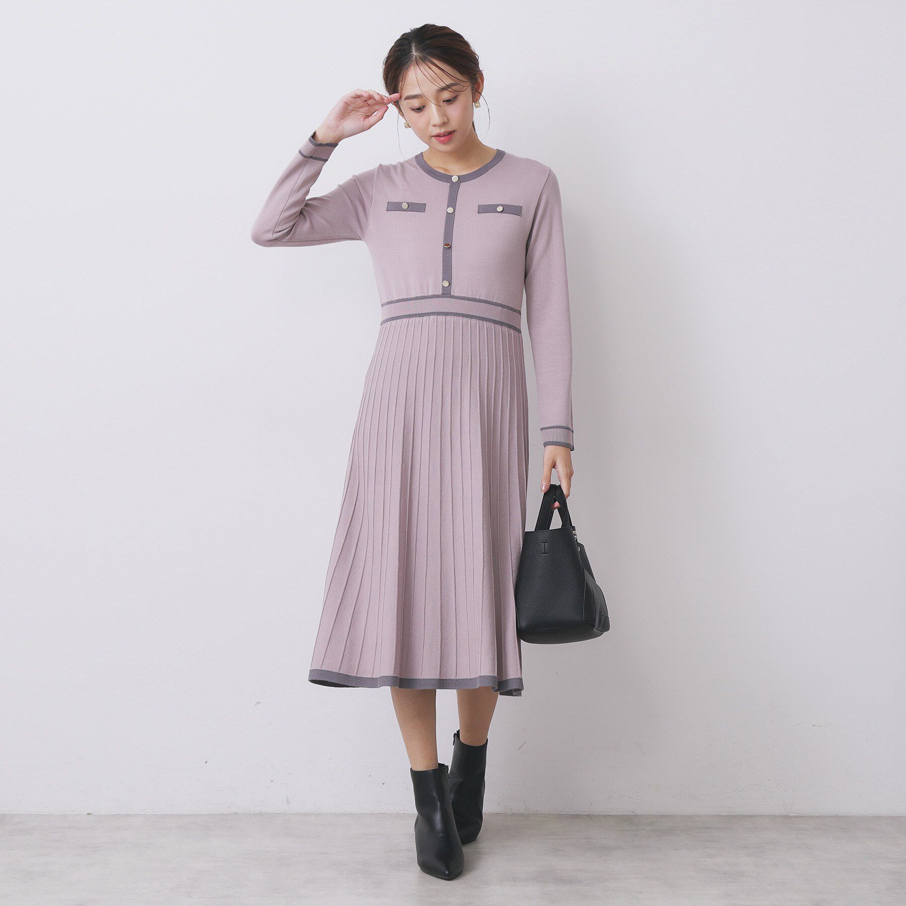 index「バイカラードッキング風ニットワンピース【洗濯機OK/抗ピル】」|ワンピース|