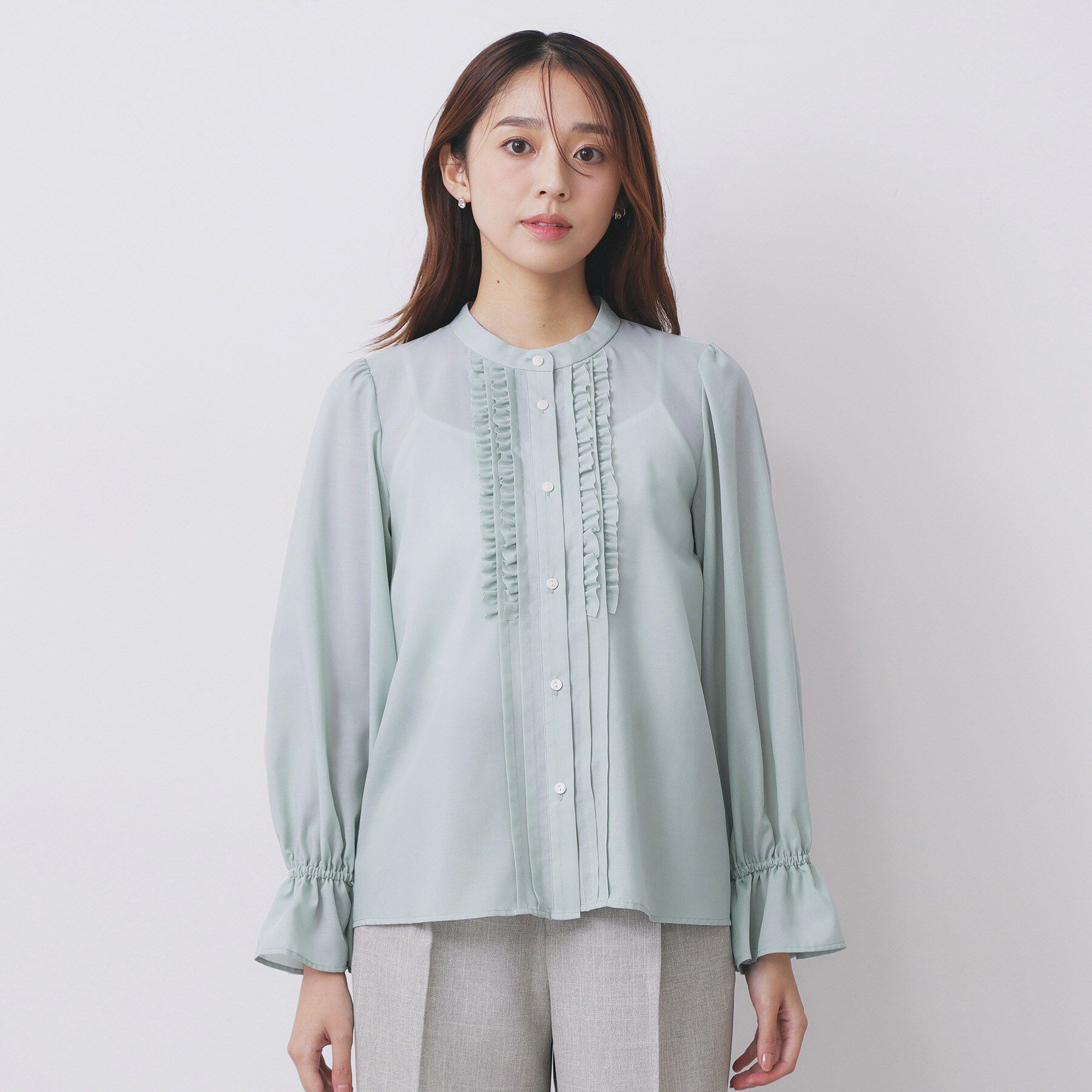 index「タックフリルバンドカラーブラウス【洗濯機OK/イージーアイロン】」|シャツ・ブラウス|