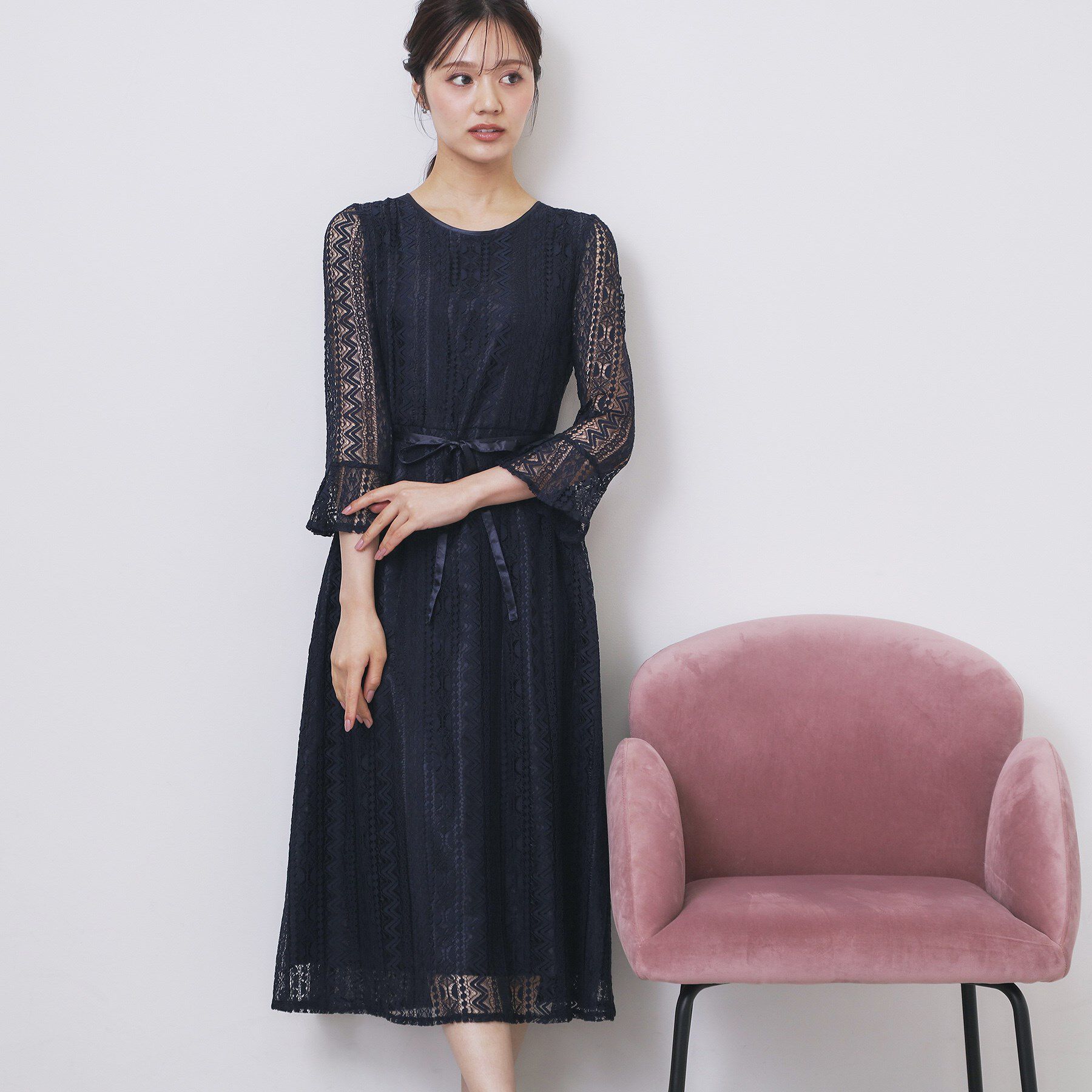 index「幾何ラインレースワンピース【洗濯機OK】」|ワンピース|