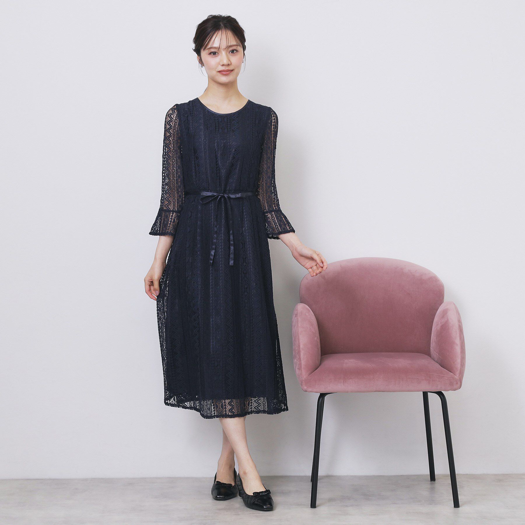 index「幾何ラインレースワンピース【洗濯機OK】」|ワンピース|