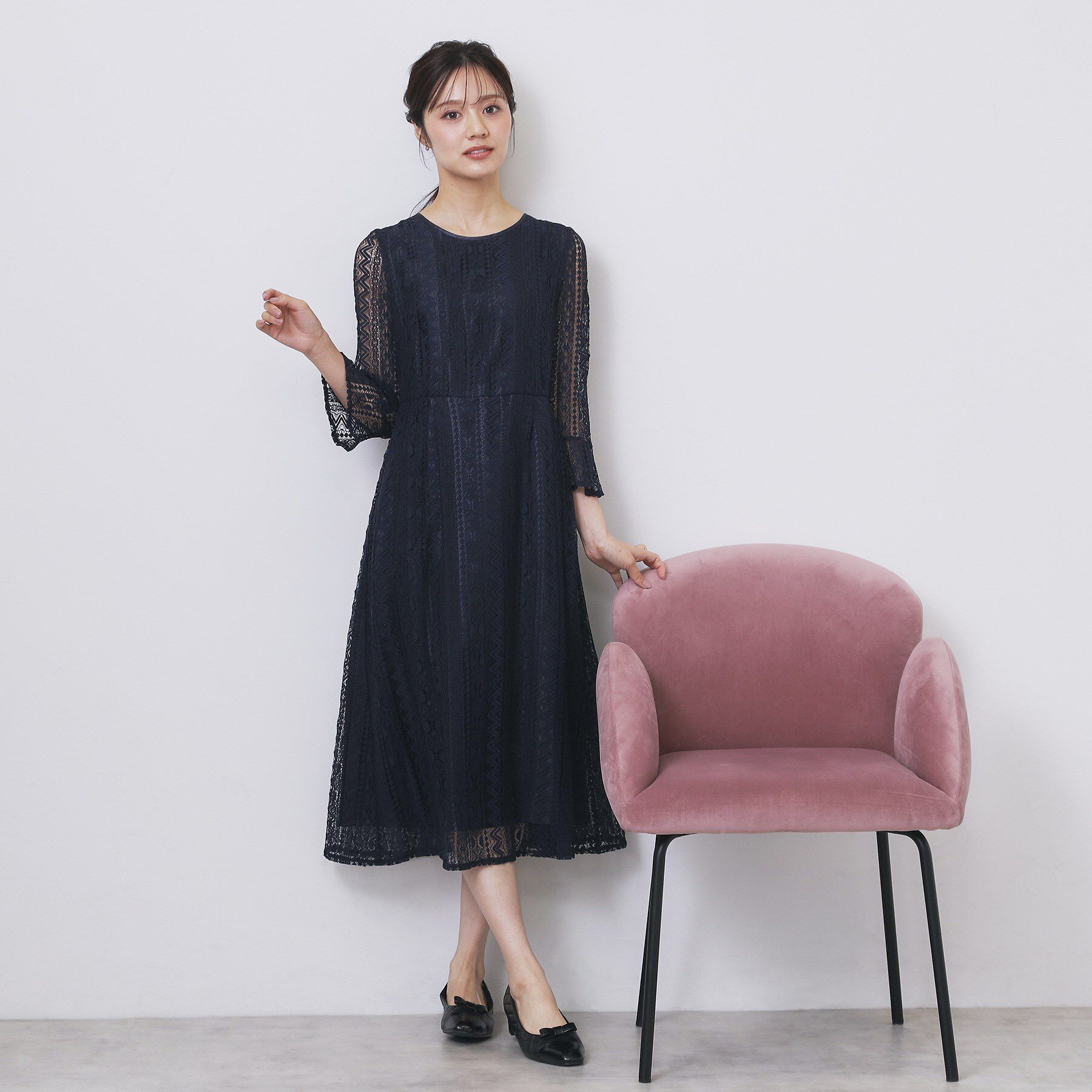 index「幾何ラインレースワンピース【洗濯機OK】」|ワンピース|