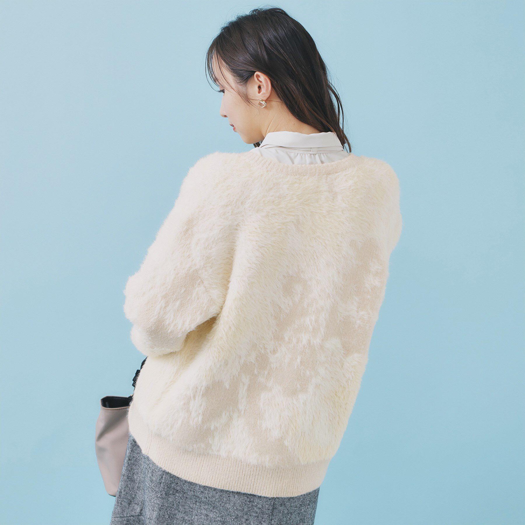 index「フェザー幾何ジャカードクルーミドルカーディガン【洗濯機OK】」|カーディガン|