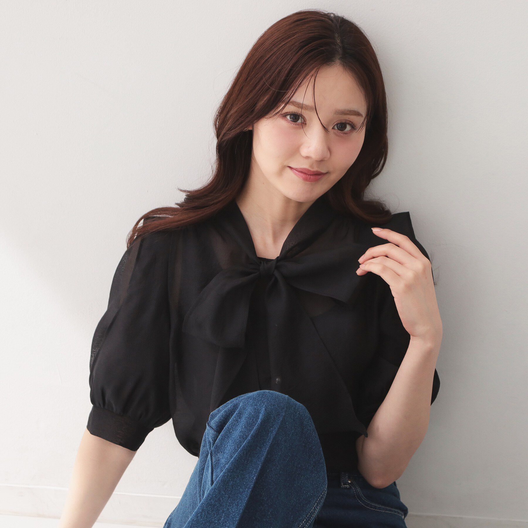 index「オーガンシアーリボンフリルブラウス【洗濯機OK／イージーアイロン】」|シャツ・ブラウス|