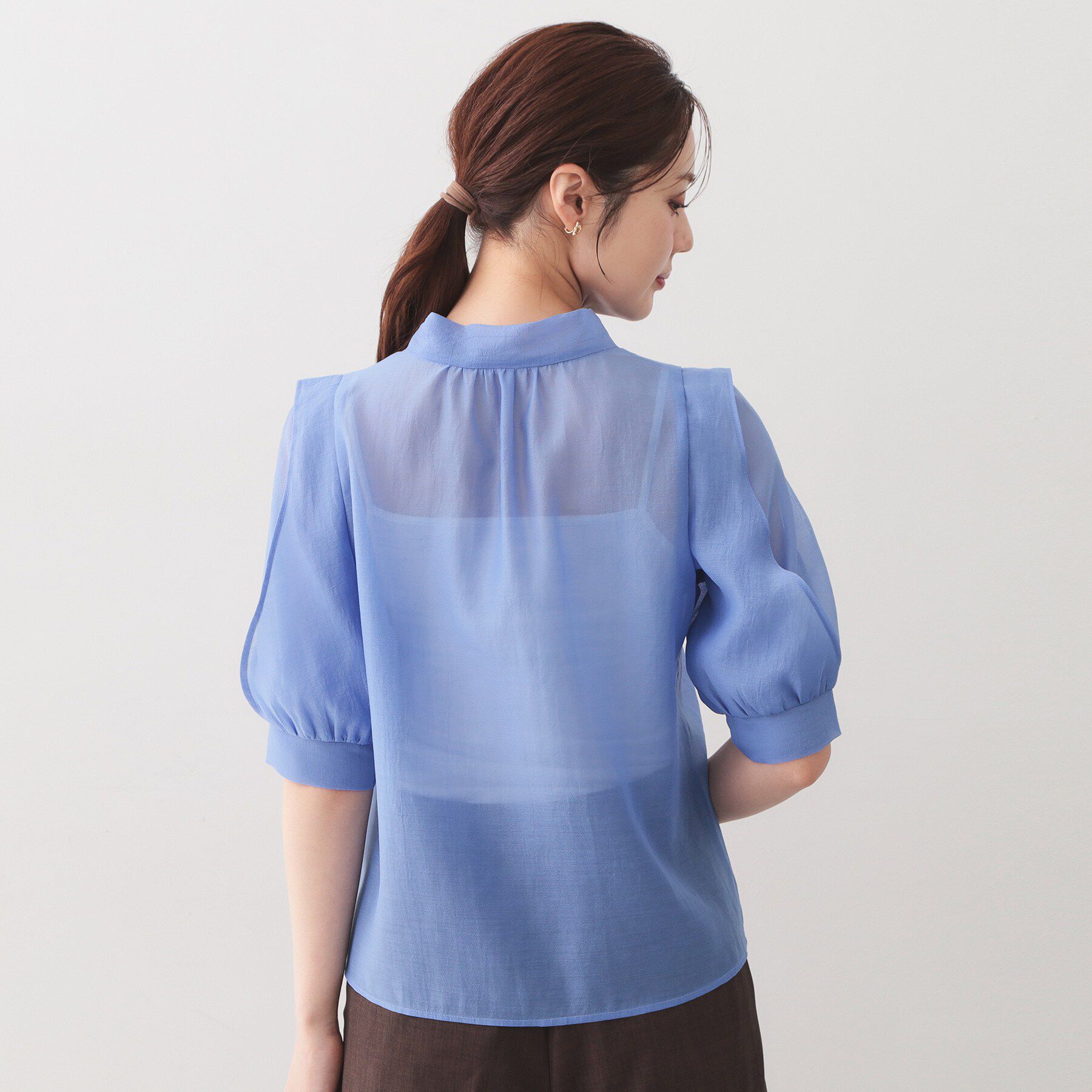 index「オーガンシアーリボンフリルブラウス【洗濯機OK／イージーアイロン】」|シャツ・ブラウス|