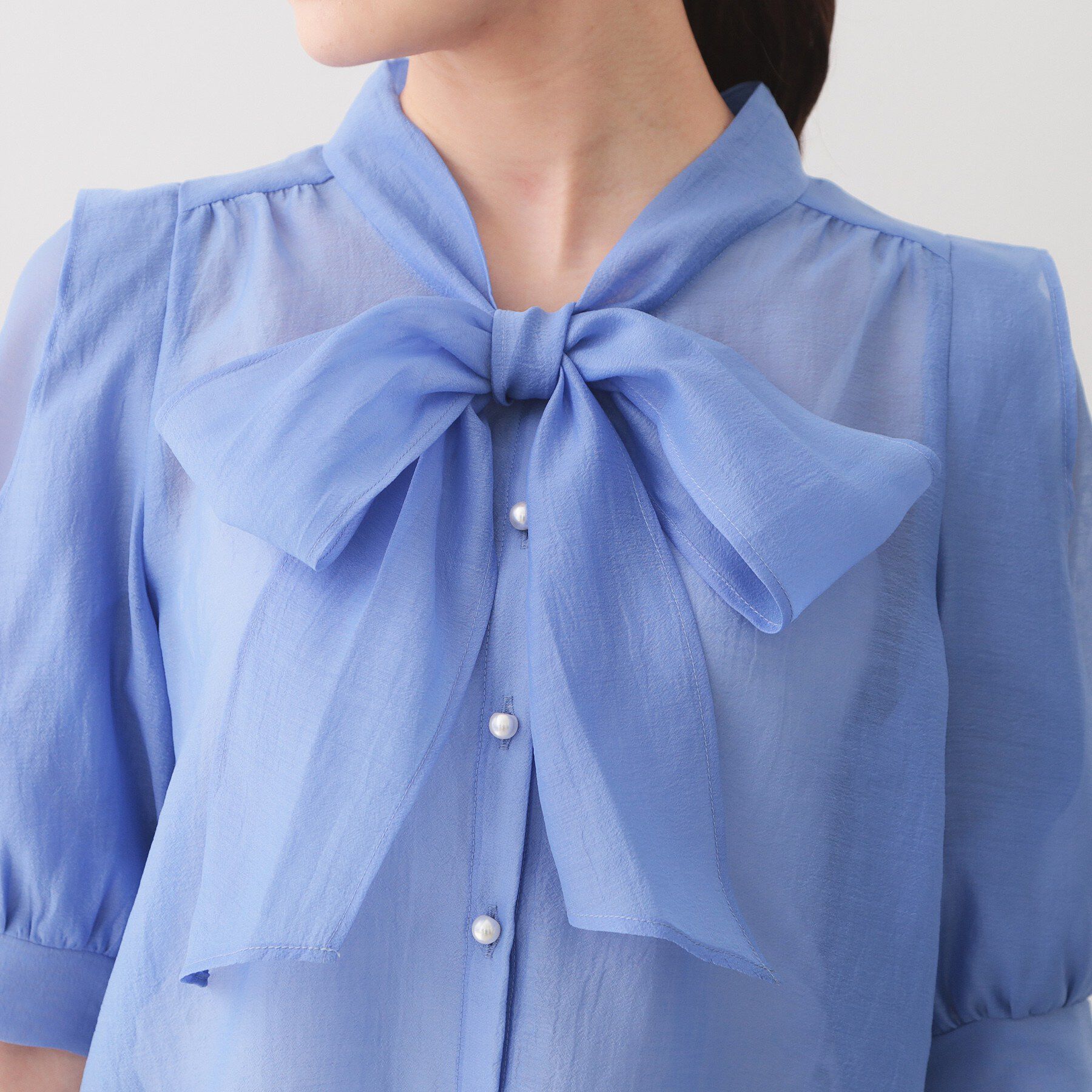 index「オーガンシアーリボンフリルブラウス【洗濯機OK／イージーアイロン】」|シャツ・ブラウス|