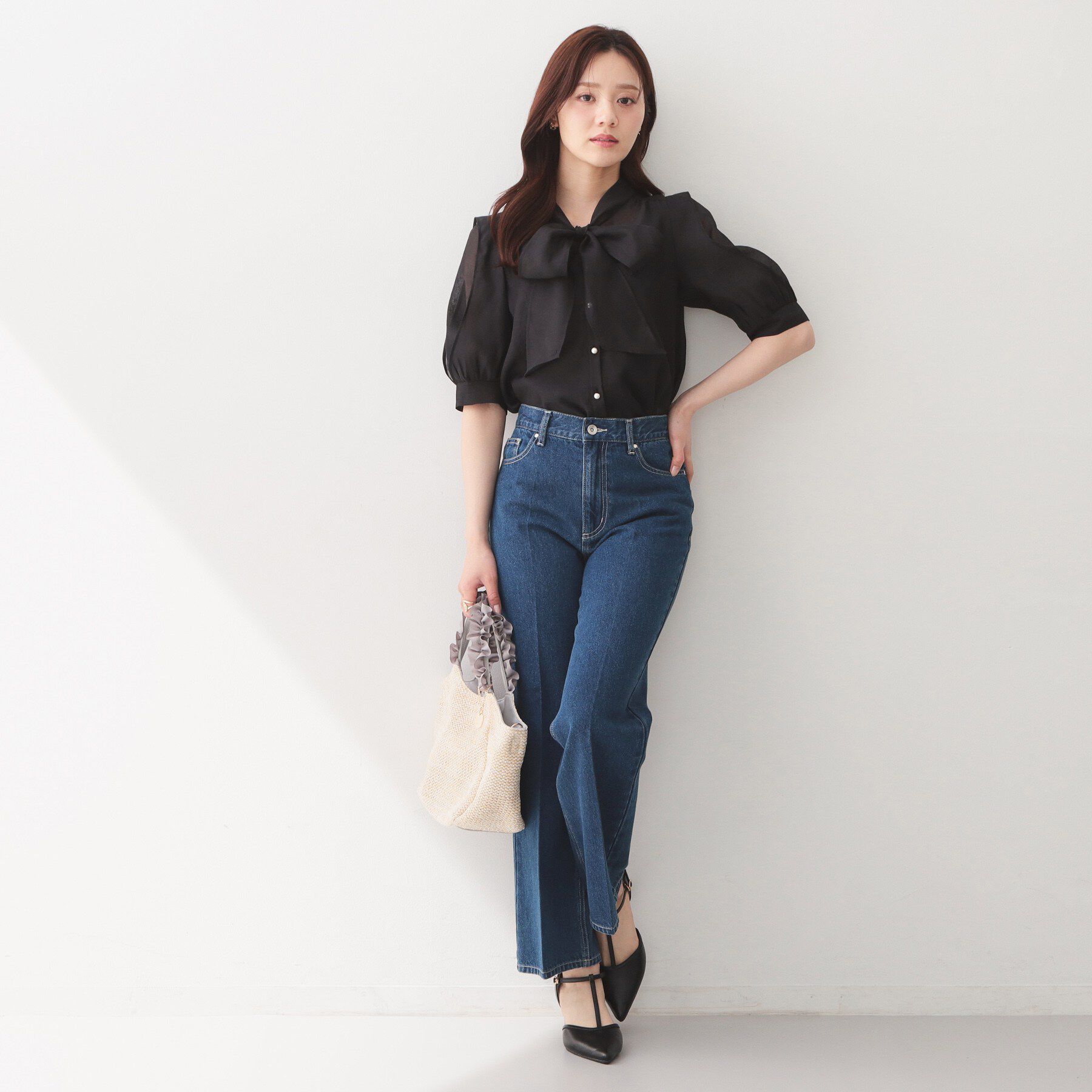 index「オーガンシアーリボンフリルブラウス【洗濯機OK／イージーアイロン】」|シャツ・ブラウス|