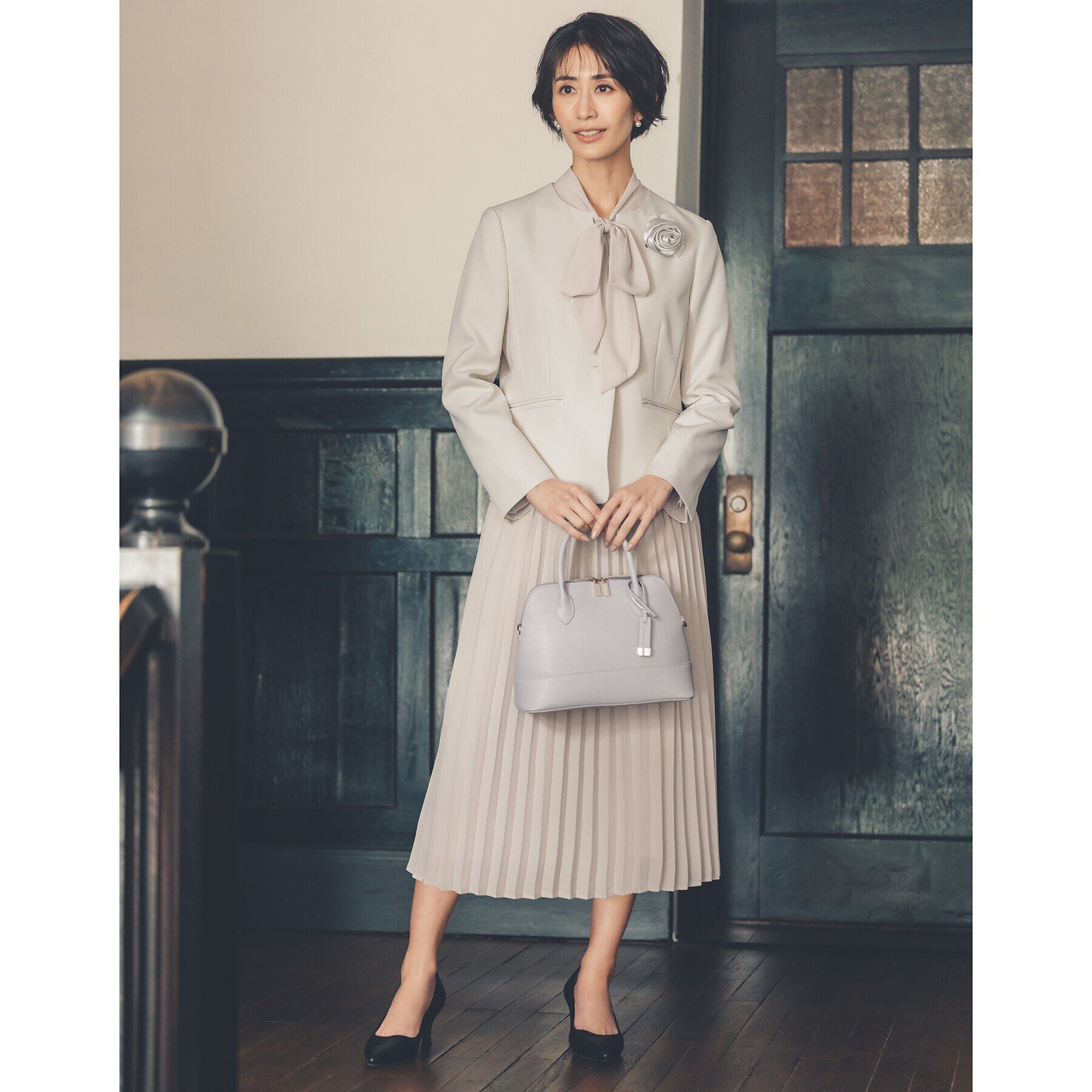 OPAQUE.CLIP「《通勤セットアップ対応》キーネックジャケットダブルクロス【洗濯機洗い可】」|ノーカラージャケット|