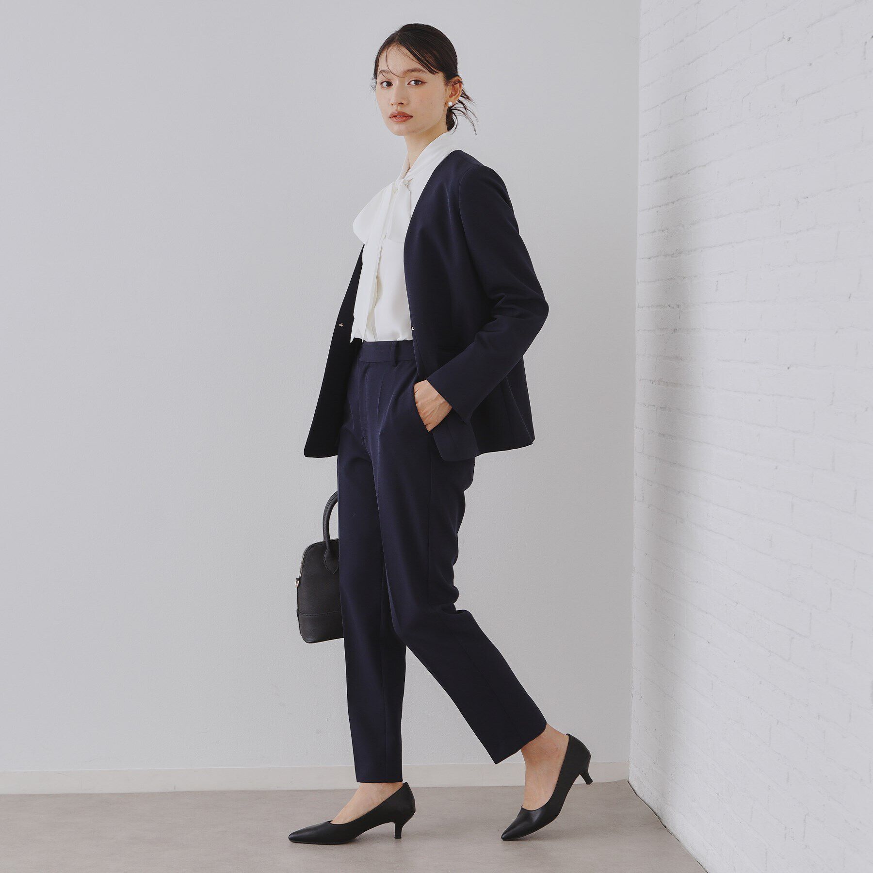 OPAQUE.CLIP「《通勤/セットアップ対応》Vネックジャケット/ダブルクロス【洗濯機洗い可】」|ノーカラージャケット|