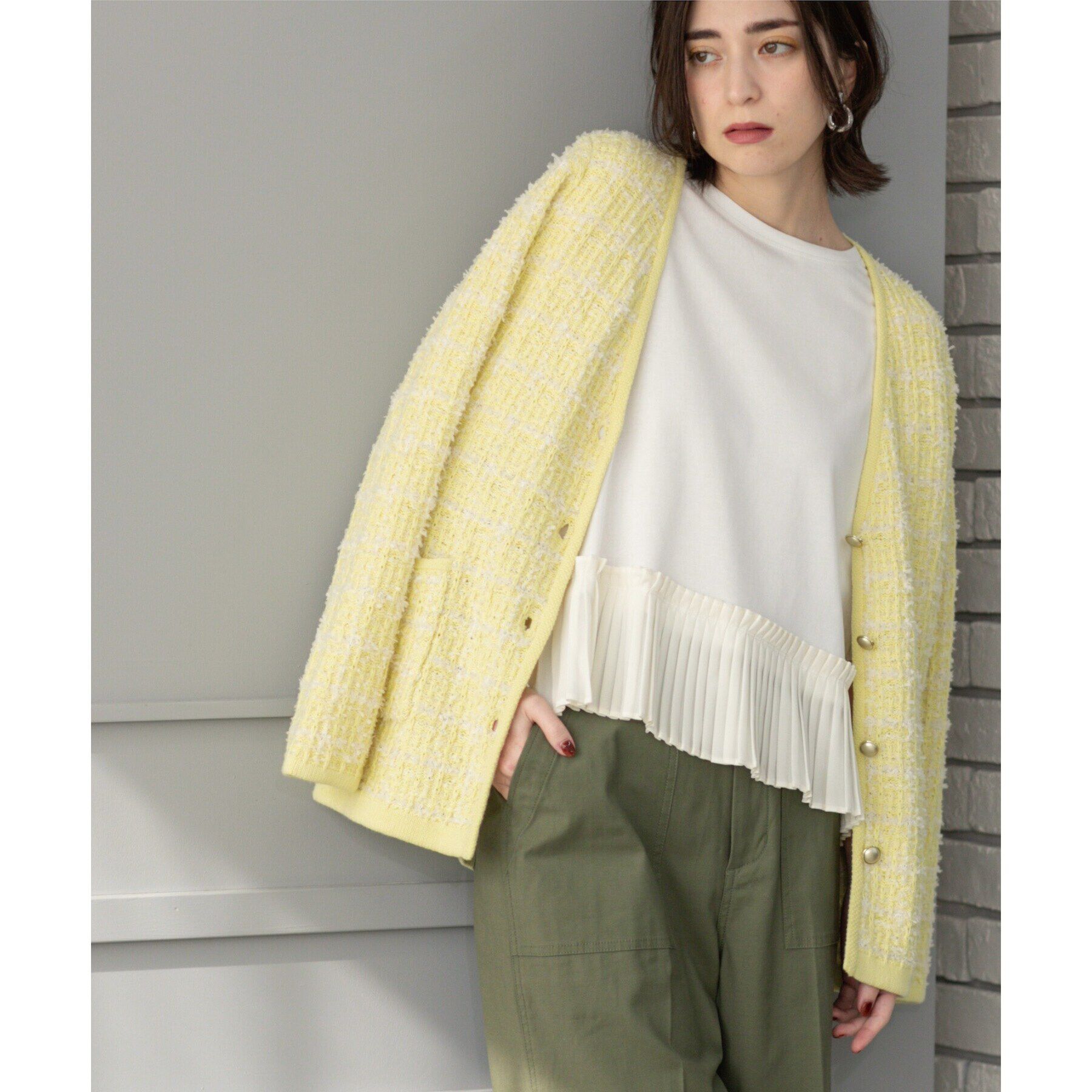 OPAQUE.CLIP「ツイードライクVニットカーディガン【洗濯機洗い可】」|カーディガン|