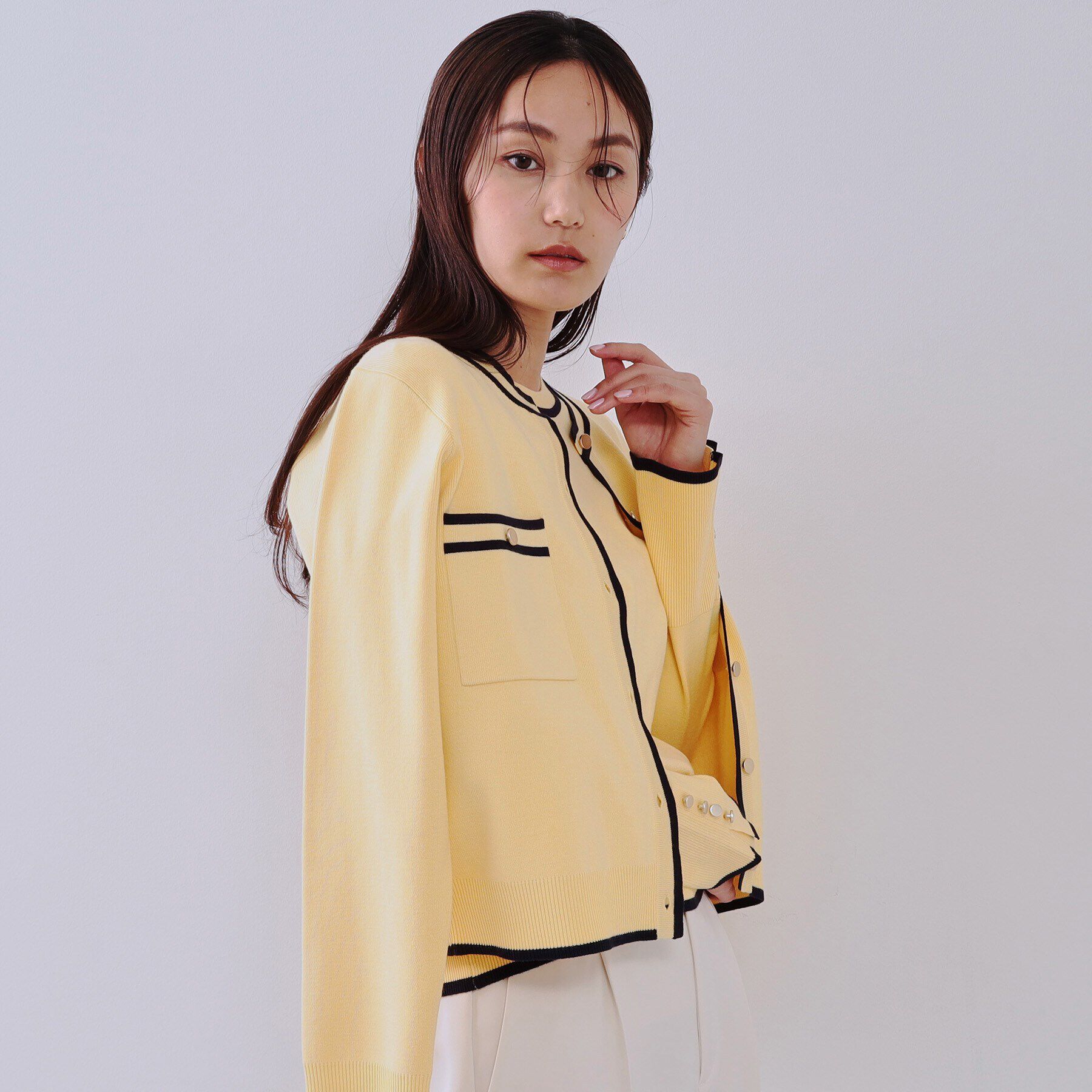 OPAQUE.CLIP「《美人百花掲載》配色ラインカーディガン/アンサンブル対応【洗濯機洗い可】」|カーディガン|