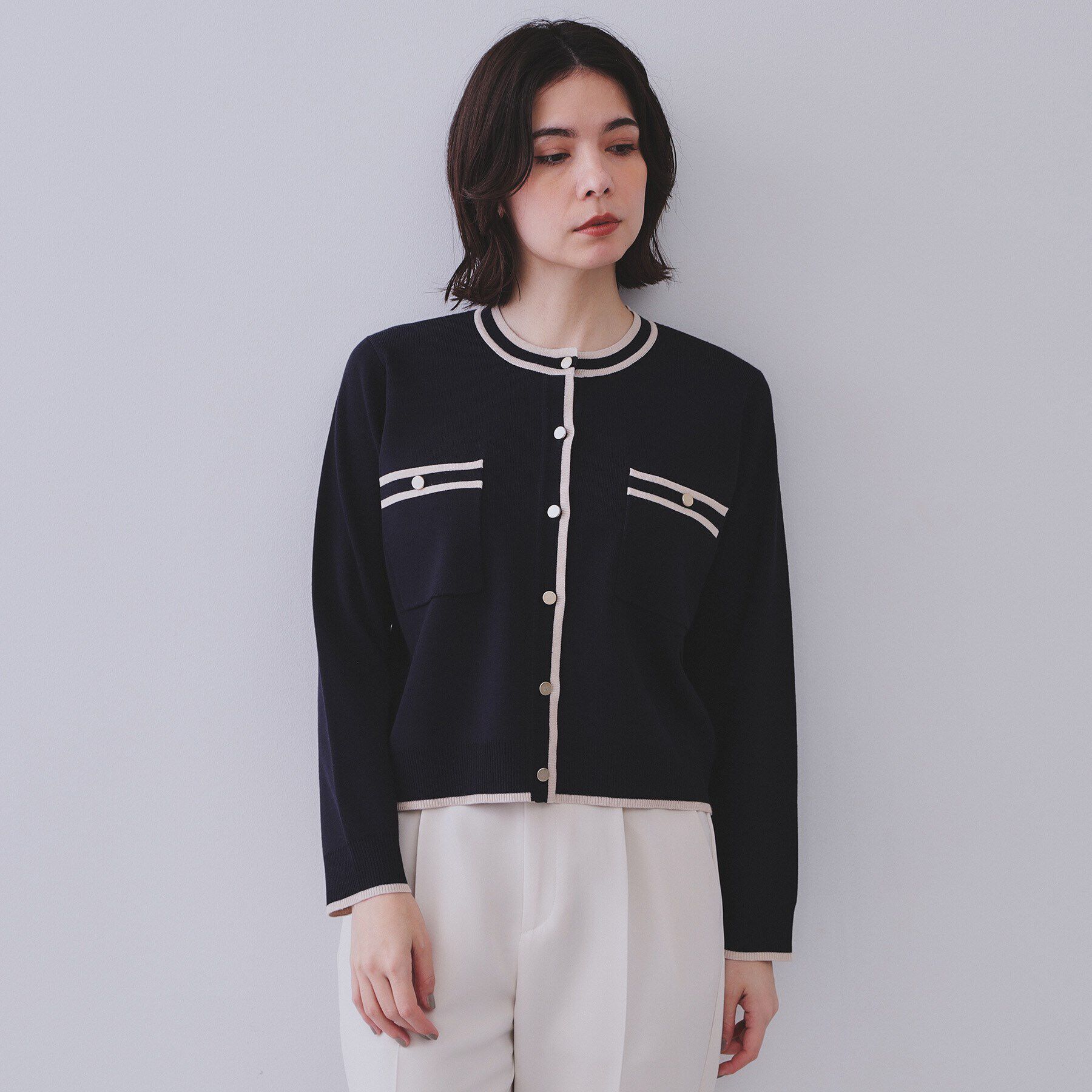 OPAQUE.CLIP「《美人百花掲載》配色ラインカーディガン/アンサンブル対応【洗濯機洗い可】」|カーディガン|