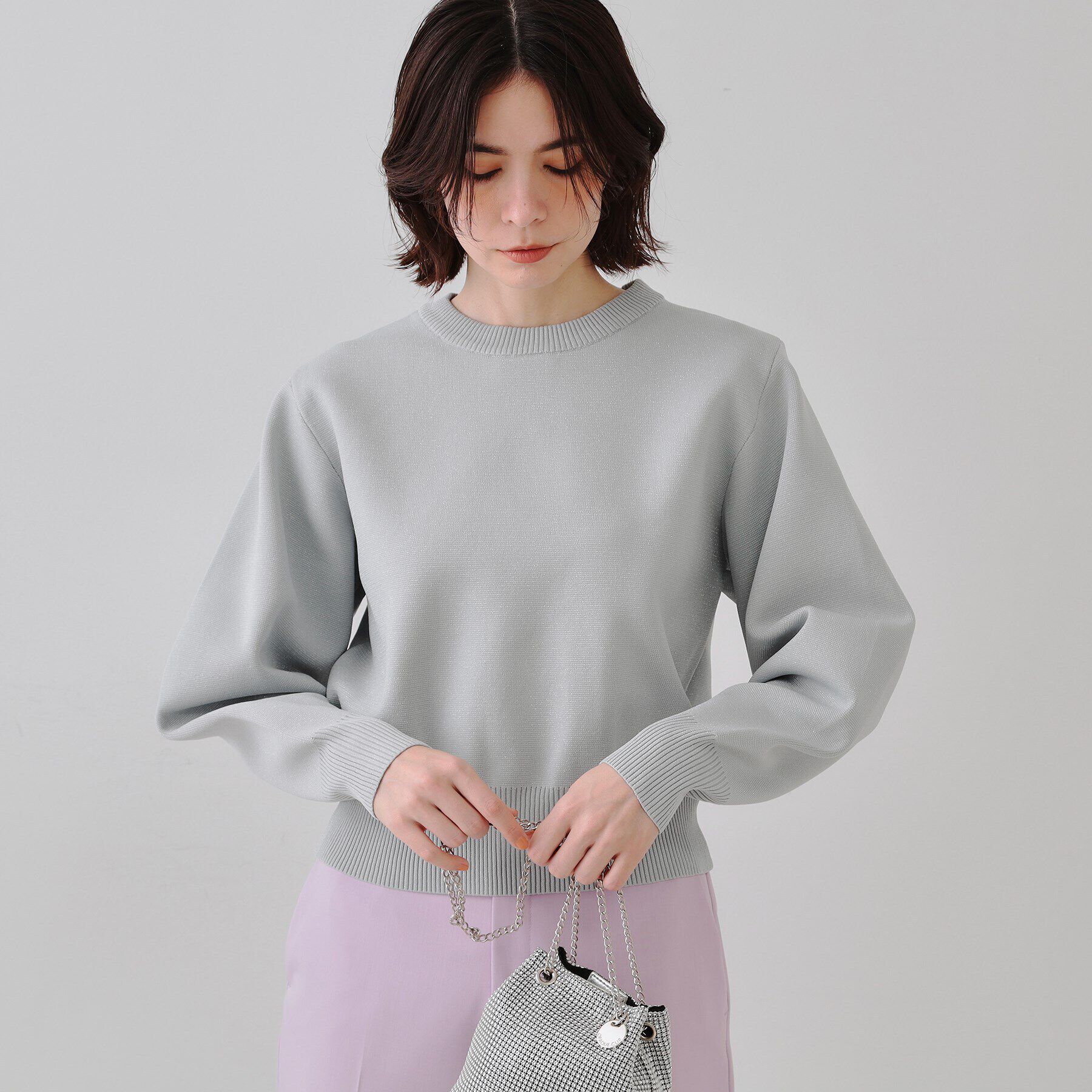 OPAQUE.CLIP「ラメボリュームスリーブニット【洗濯機洗い可】」|ニット・セーター|ライトグレー(011