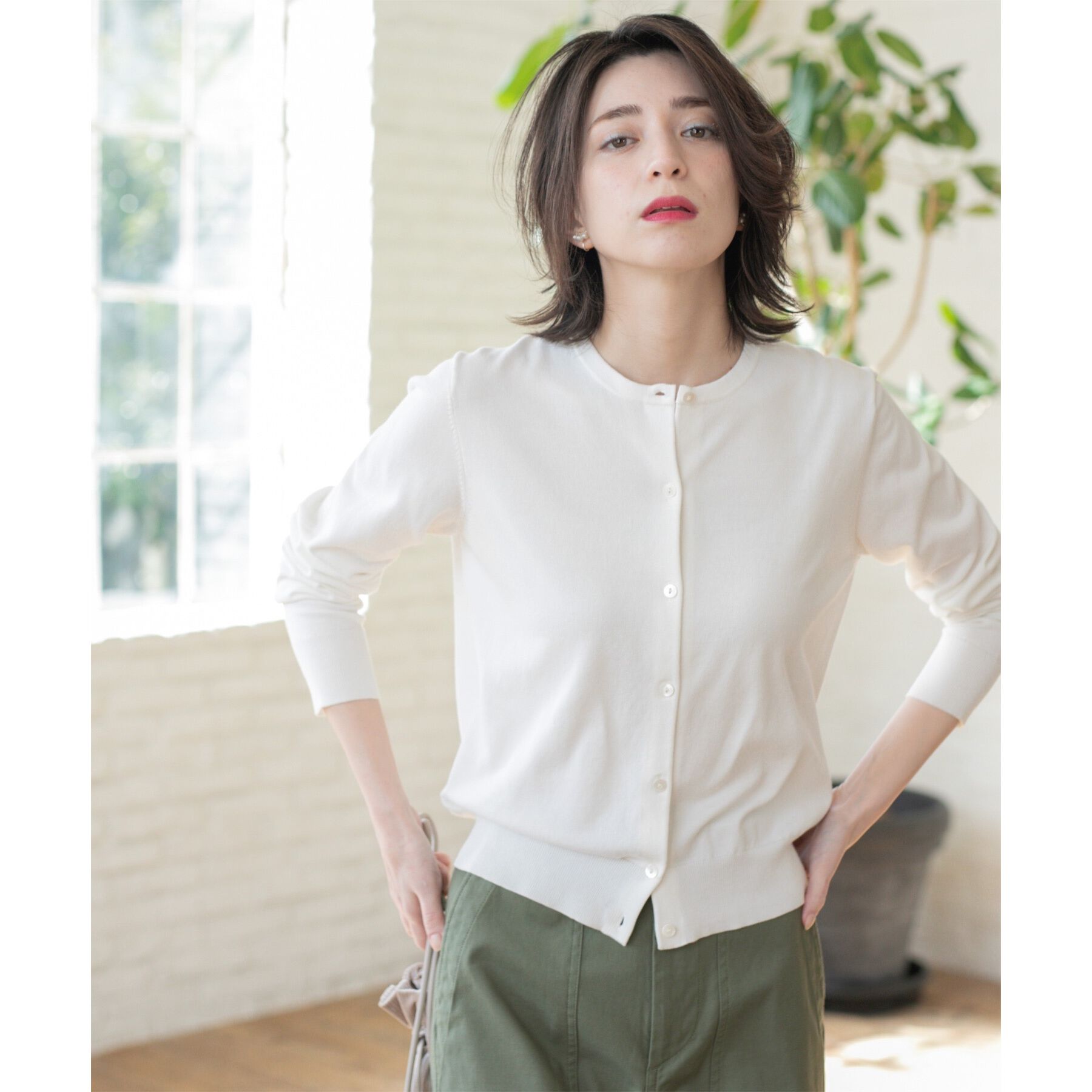 OPAQUE.CLIP「クルーネックニットカーディガン/オーガニックコットン混【UV/洗濯機洗い可】」|カーディガン|