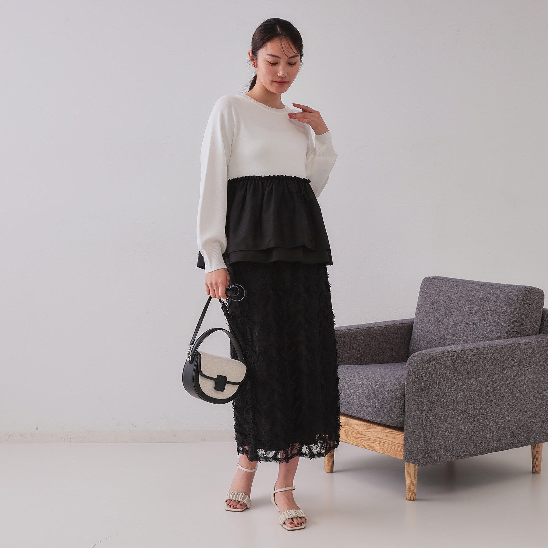 OPAQUE.CLIP「配色ペプラムドッキングニット【洗濯機洗い可】」|Tシャツ・カットソー|