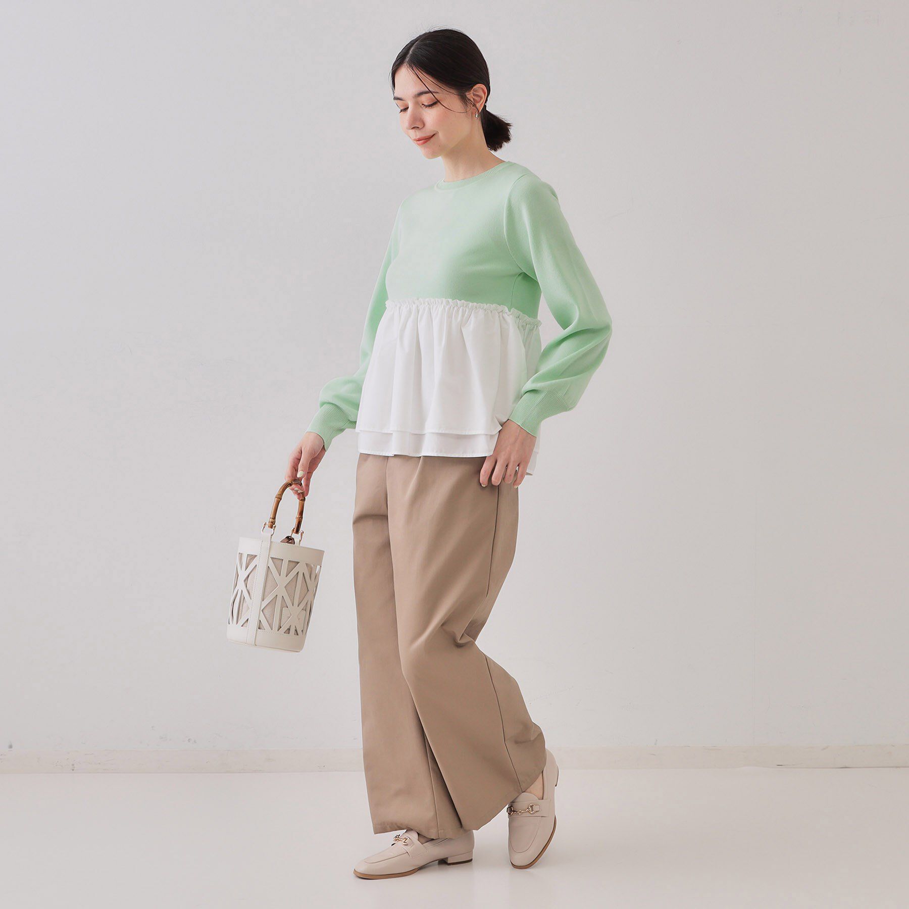 OPAQUE.CLIP「配色ペプラムドッキングニット【洗濯機洗い可】」|Tシャツ・カットソー|