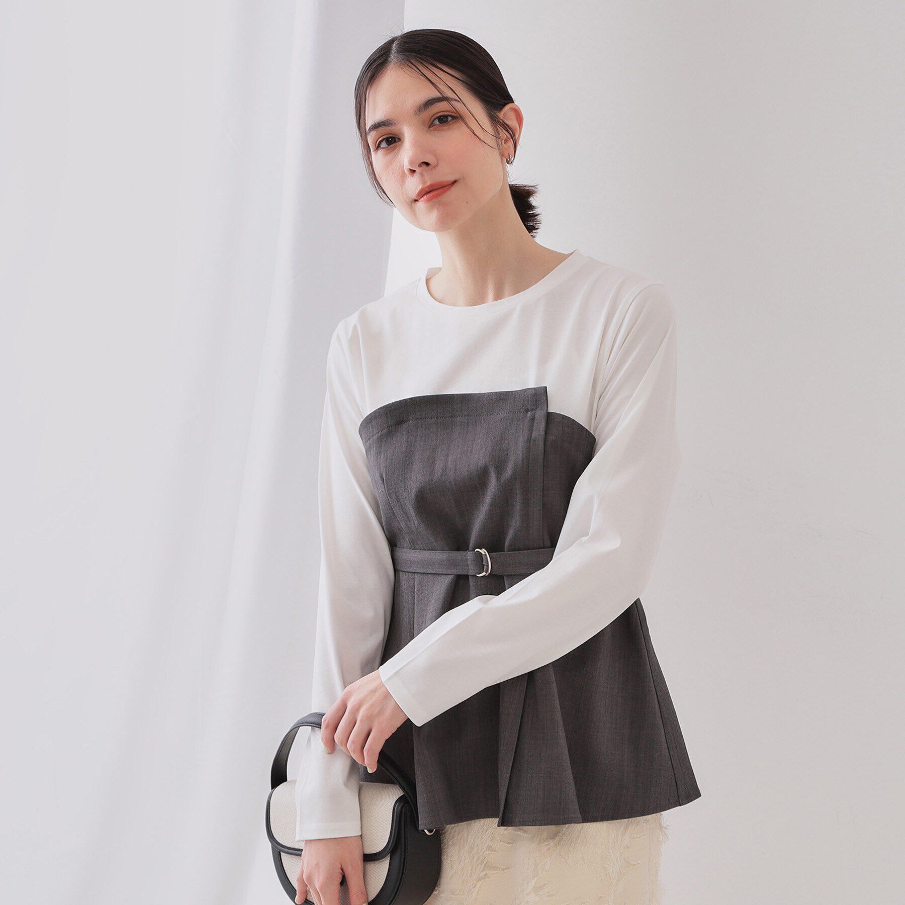 OPAQUE.CLIP「ベルト付ビスチェドッキングカットソー【洗濯機洗い可】」|Tシャツ・カットソー|チャコールグレー(5