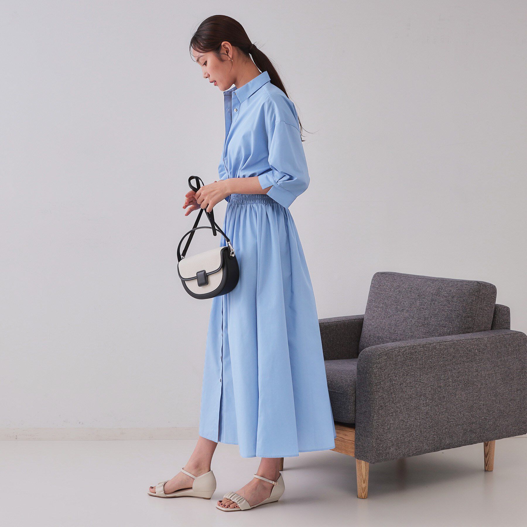 OPAQUE.CLIP「《5色展開》フィット＆フレアシャツワンピース【洗濯機洗い可】」|ワンピース|