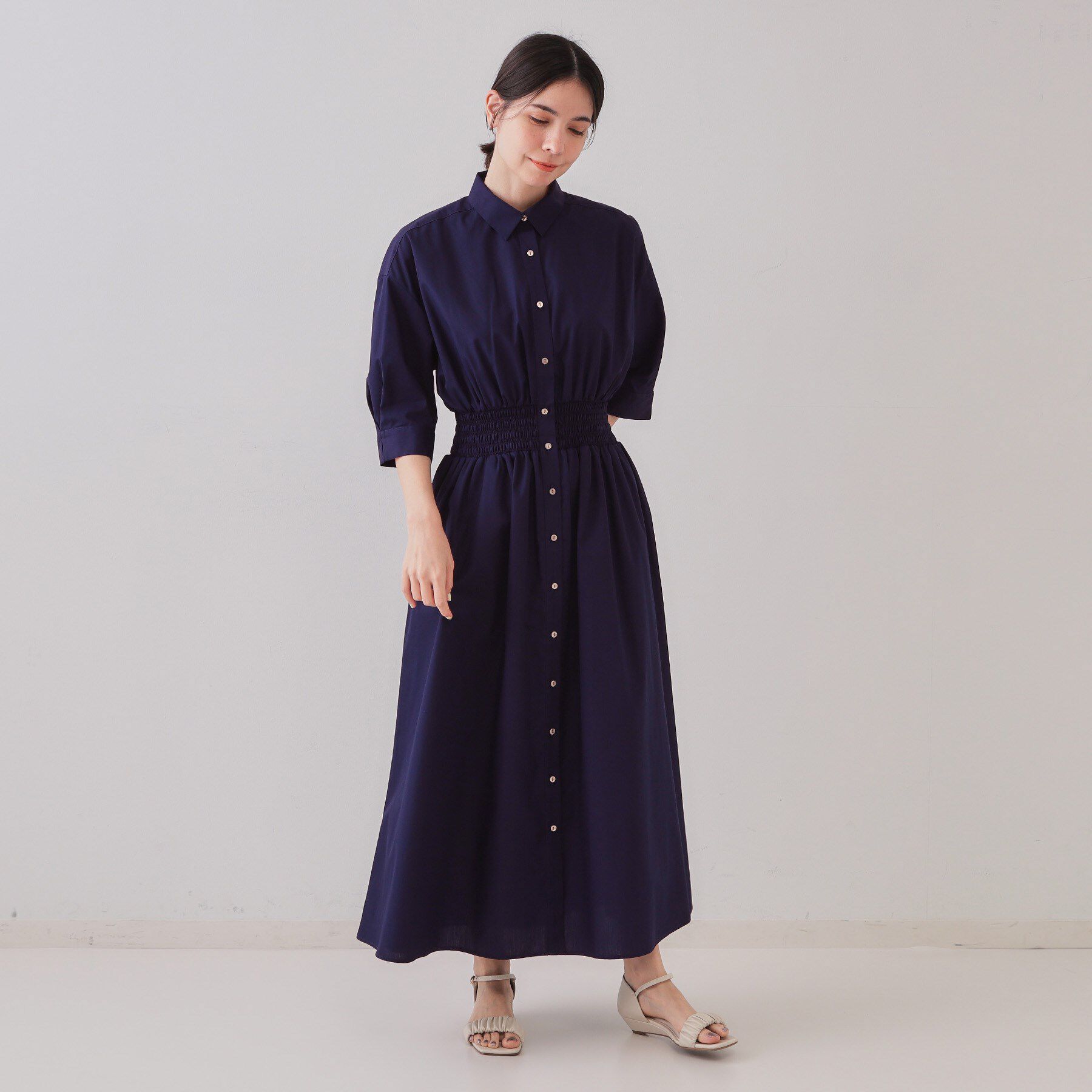 OPAQUE.CLIP「《5色展開》フィット＆フレアシャツワンピース【洗濯機洗い可】」|ワンピース|