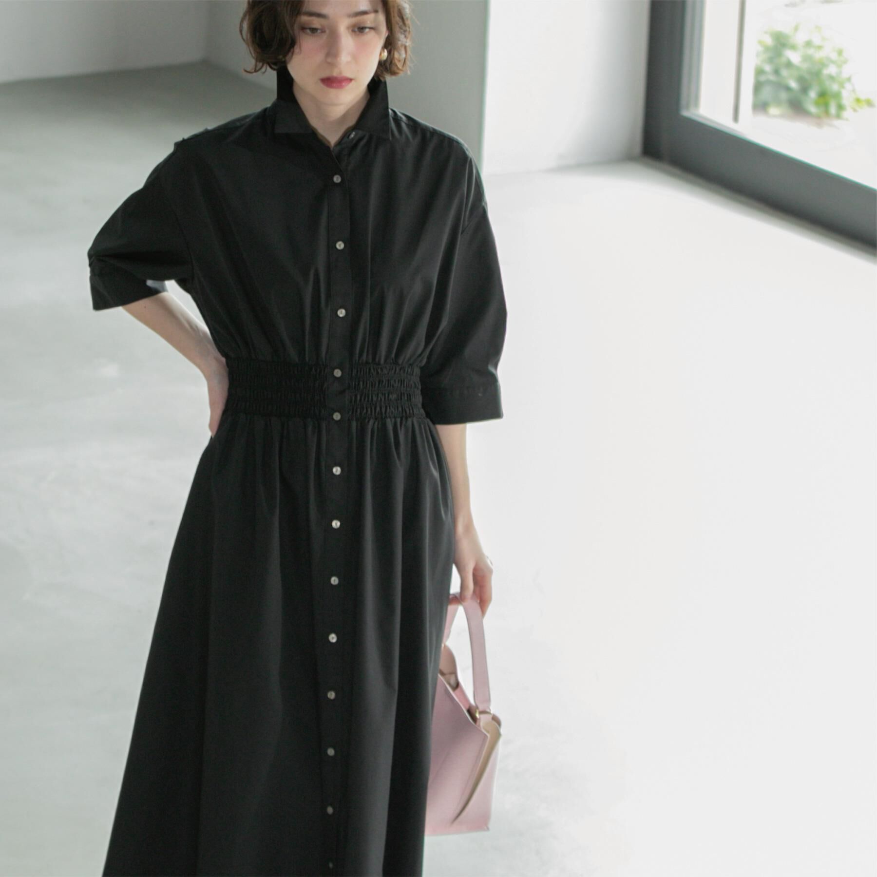 OPAQUE.CLIP「《5色展開》フィット＆フレアシャツワンピース【洗濯機洗い可】」|ワンピース|