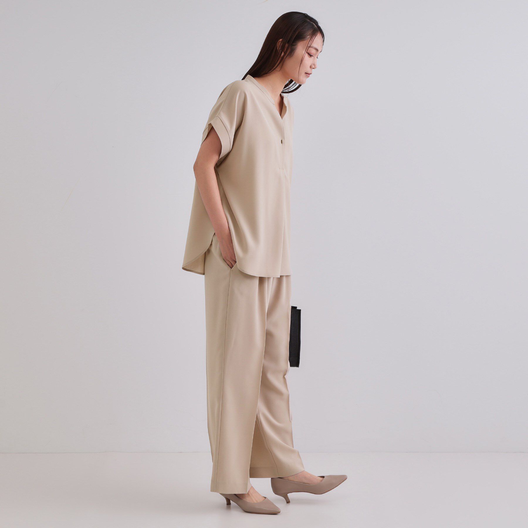 OPAQUE.CLIP「《7色展開/SS-LLサイズ》ストレッチスキッパーブラウス/セットアップ対応【洗濯機洗い可/防シワ】」|シャツ・ブラウス|