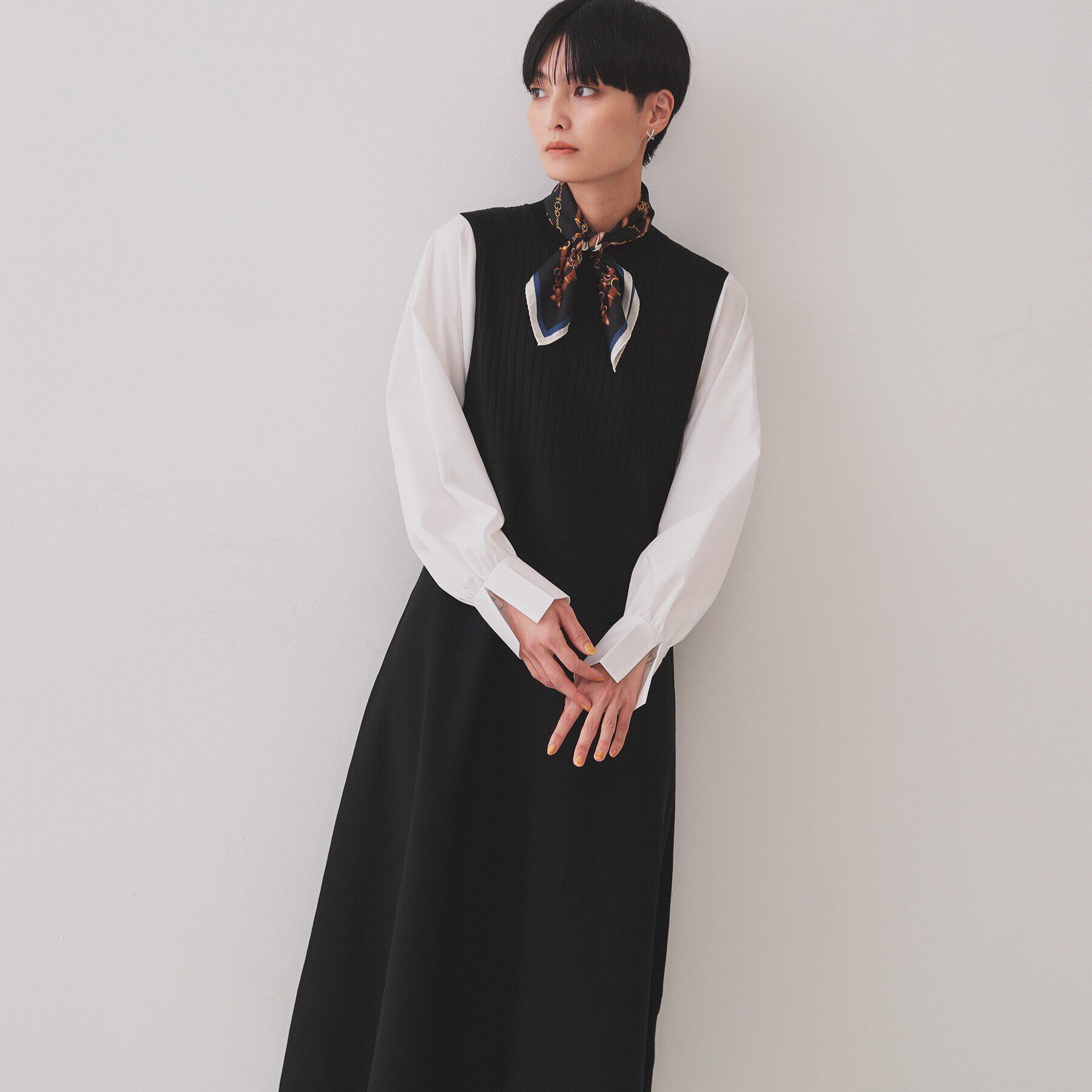 OPAQUE.CLIP「フハクスリーブドッキングニットワンピース【洗濯機洗い可/抗ピル】」|ワンピース|ブラック(519)