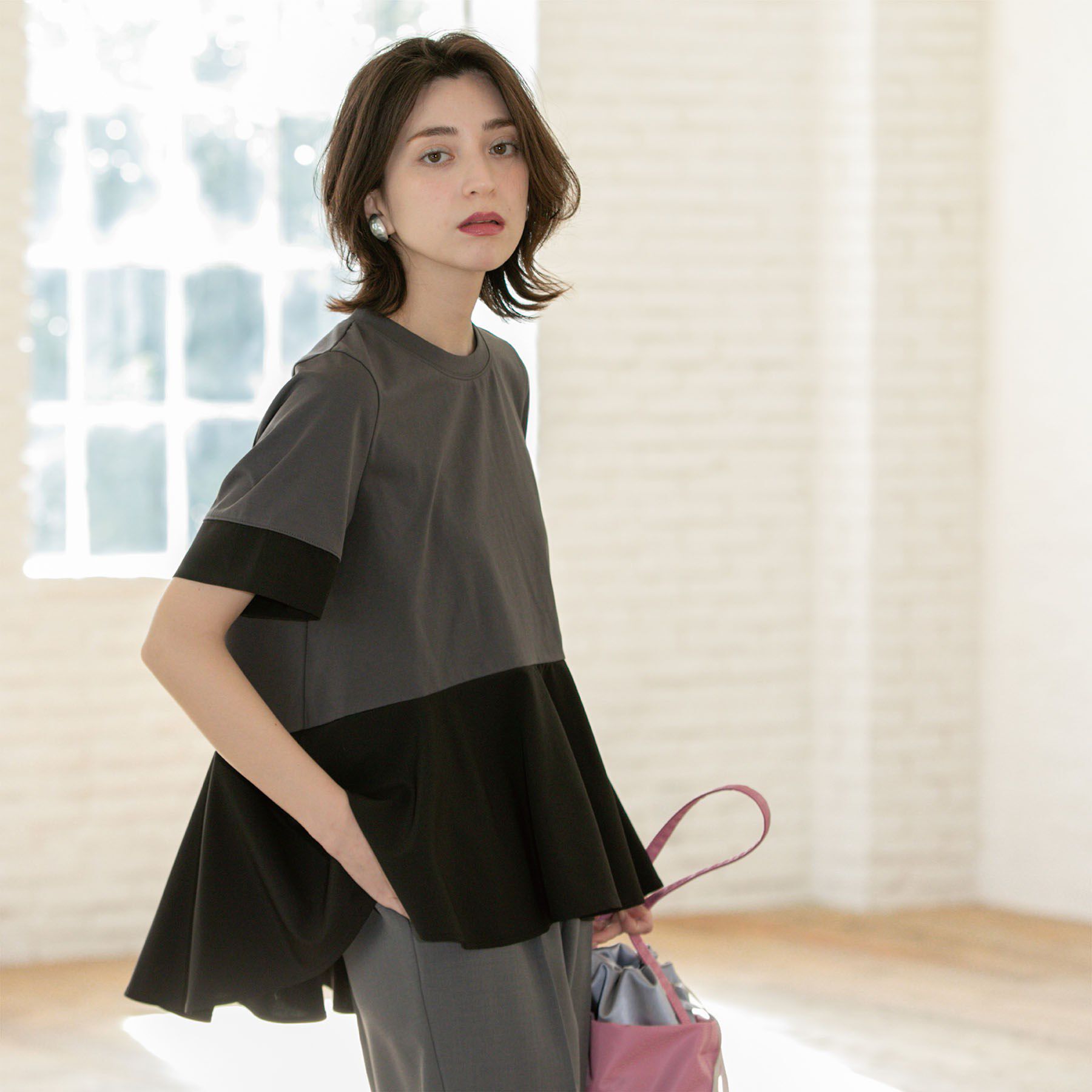 OPAQUE.CLIP「ペプラム切替ドッキングトップス【洗濯機洗い可】」|Tシャツ・カットソー|