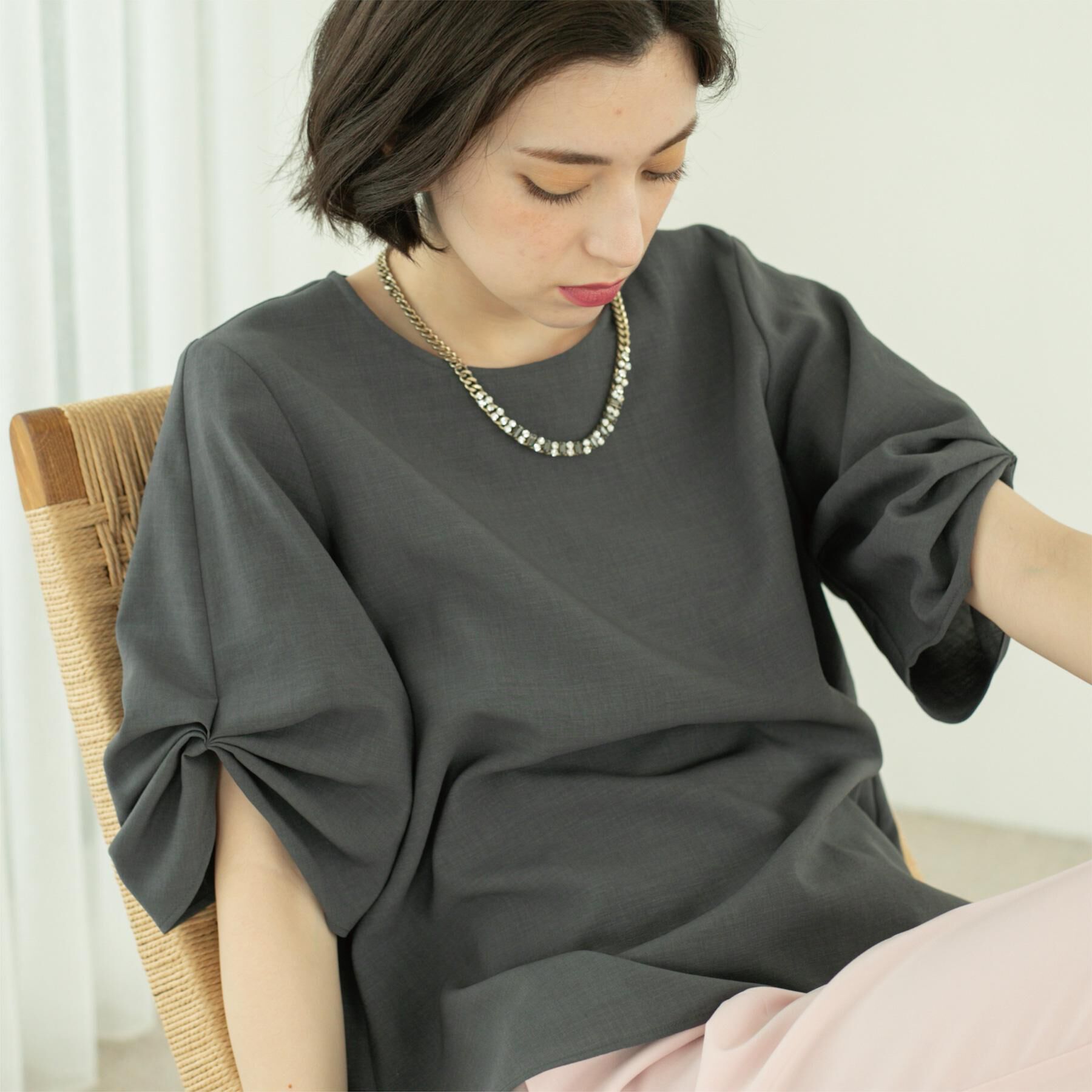 OPAQUE.CLIP「リネンライクタックスリーブブラウス【洗濯機洗い可/吸水速乾/接触冷感】」|シャツ・ブラウス|