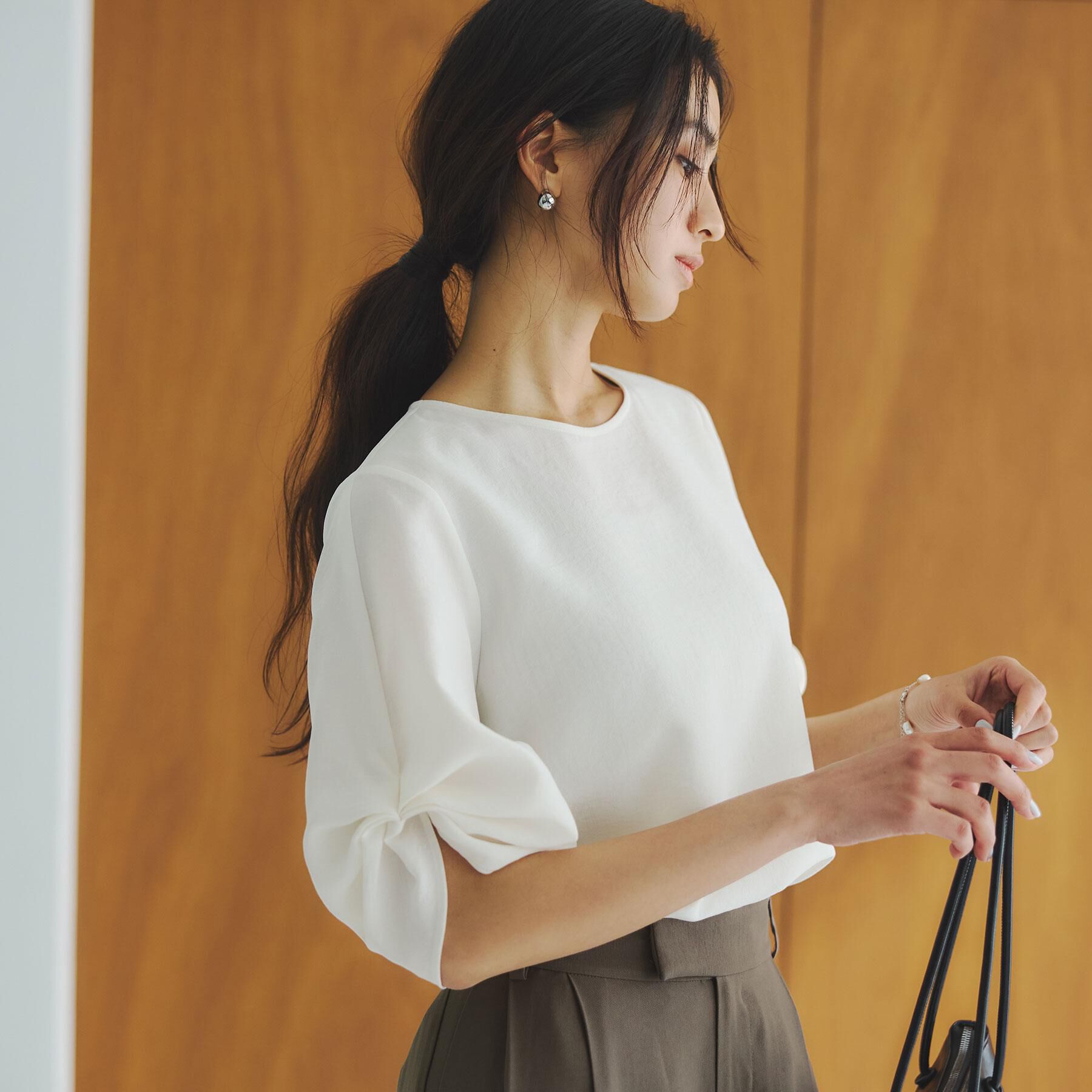 OPAQUE.CLIP「リネンライクタックスリーブブラウス【洗濯機洗い可/吸水速乾/接触冷感】」|シャツ・ブラウス|