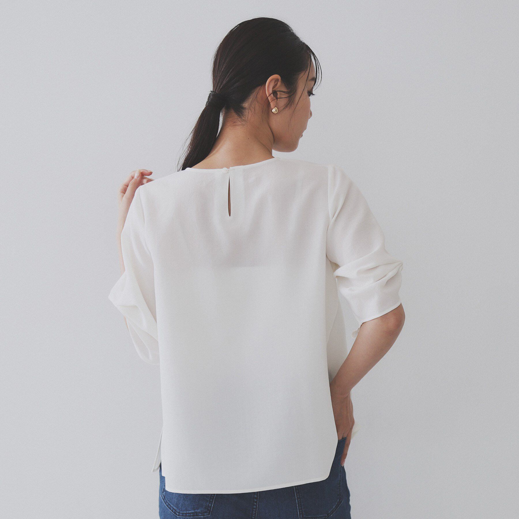 OPAQUE.CLIP「リネンライクタックスリーブブラウス【洗濯機洗い可/吸水速乾/接触冷感】」|シャツ・ブラウス|